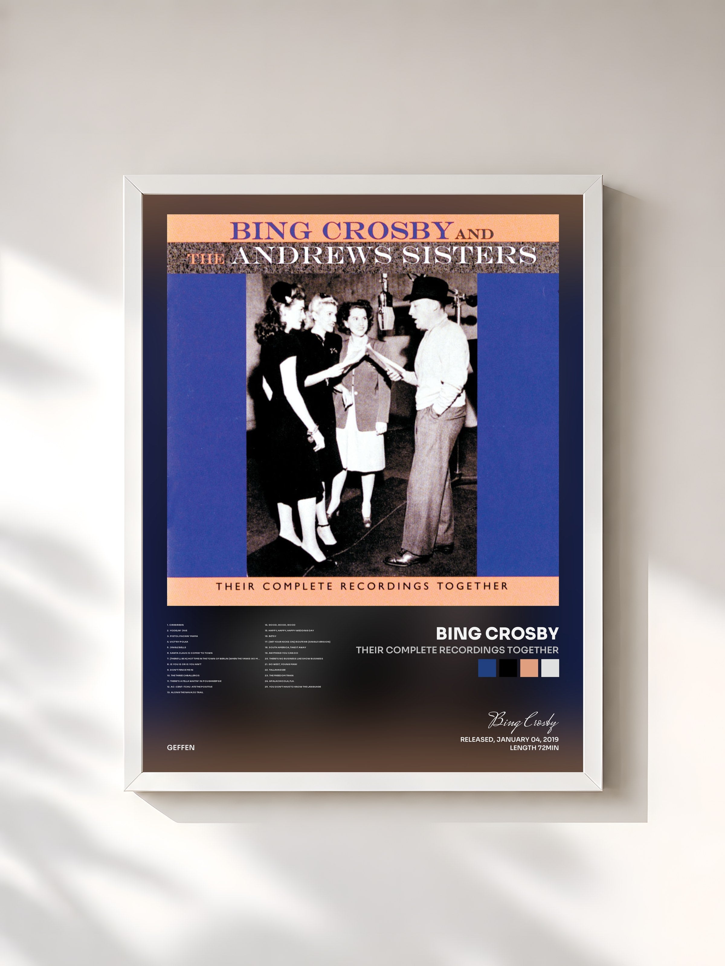 #blanc Tableau de l'album Their Complete Recordings Together de Bing Crosby, cadre blanc, imprimé et encadré en France
