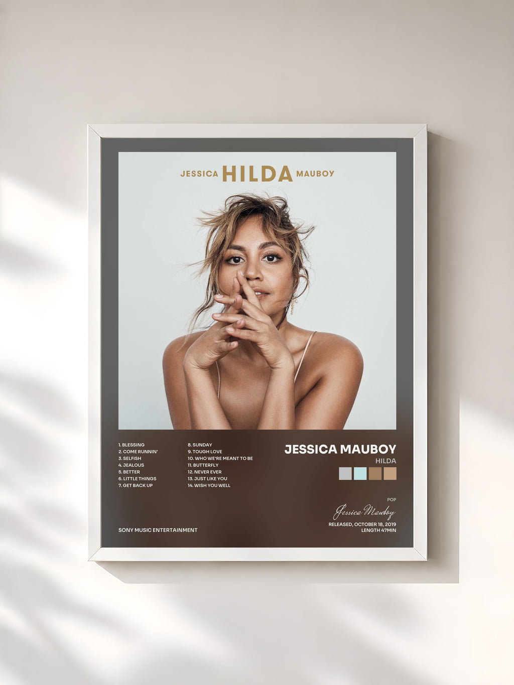 #blanc Tableau de l'album HILDA de Jessica Mauboy, cadre blanc, imprimé et encadré en France