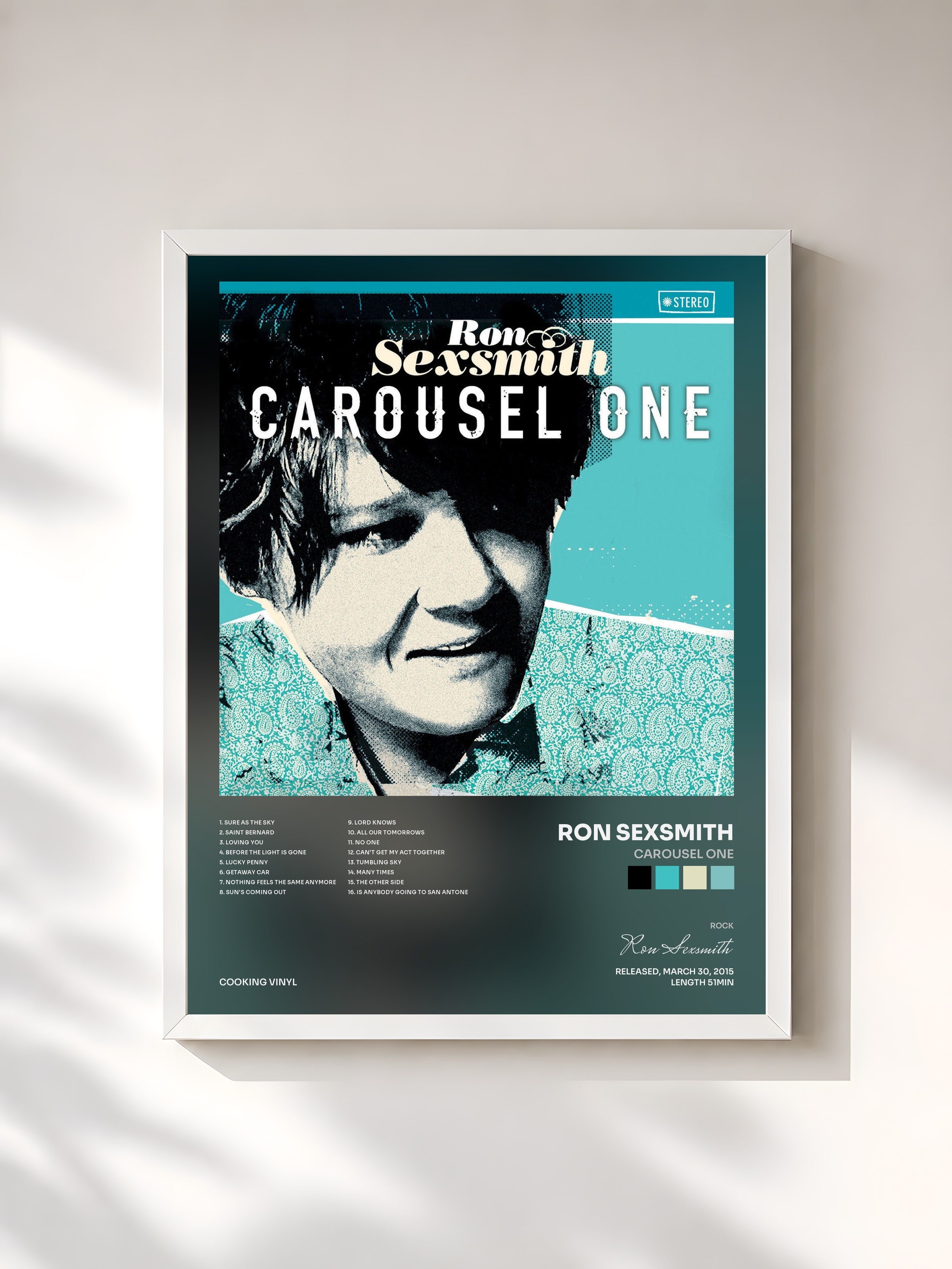 #blanc Tableau de l'album Carousel One de Ron Sexsmith, cadre blanc, imprimé et encadré en France