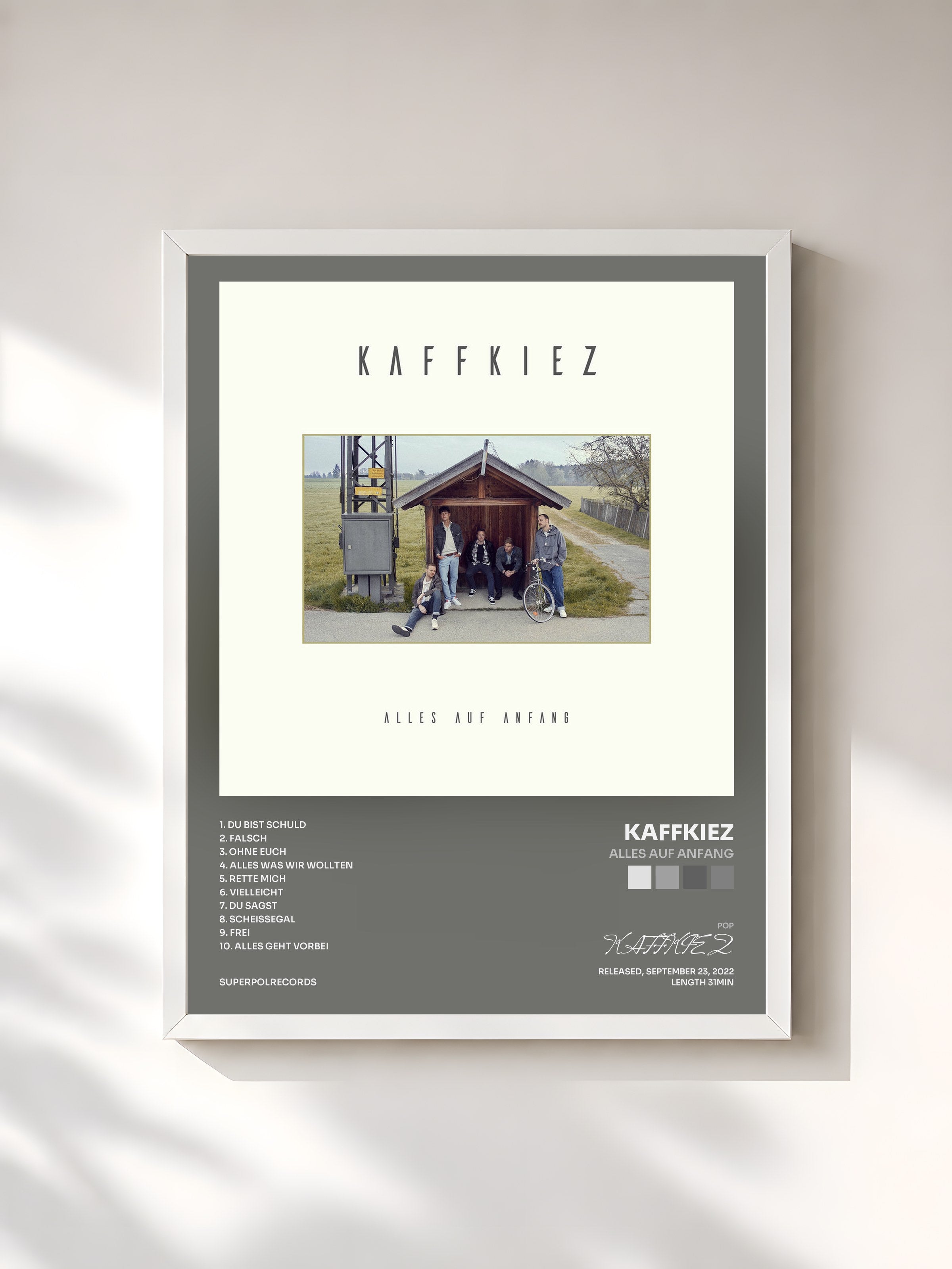 #blanc Tableau de l'album Alles Auf Anfang de KAFFKIEZ, cadre blanc, imprimé et encadré en France