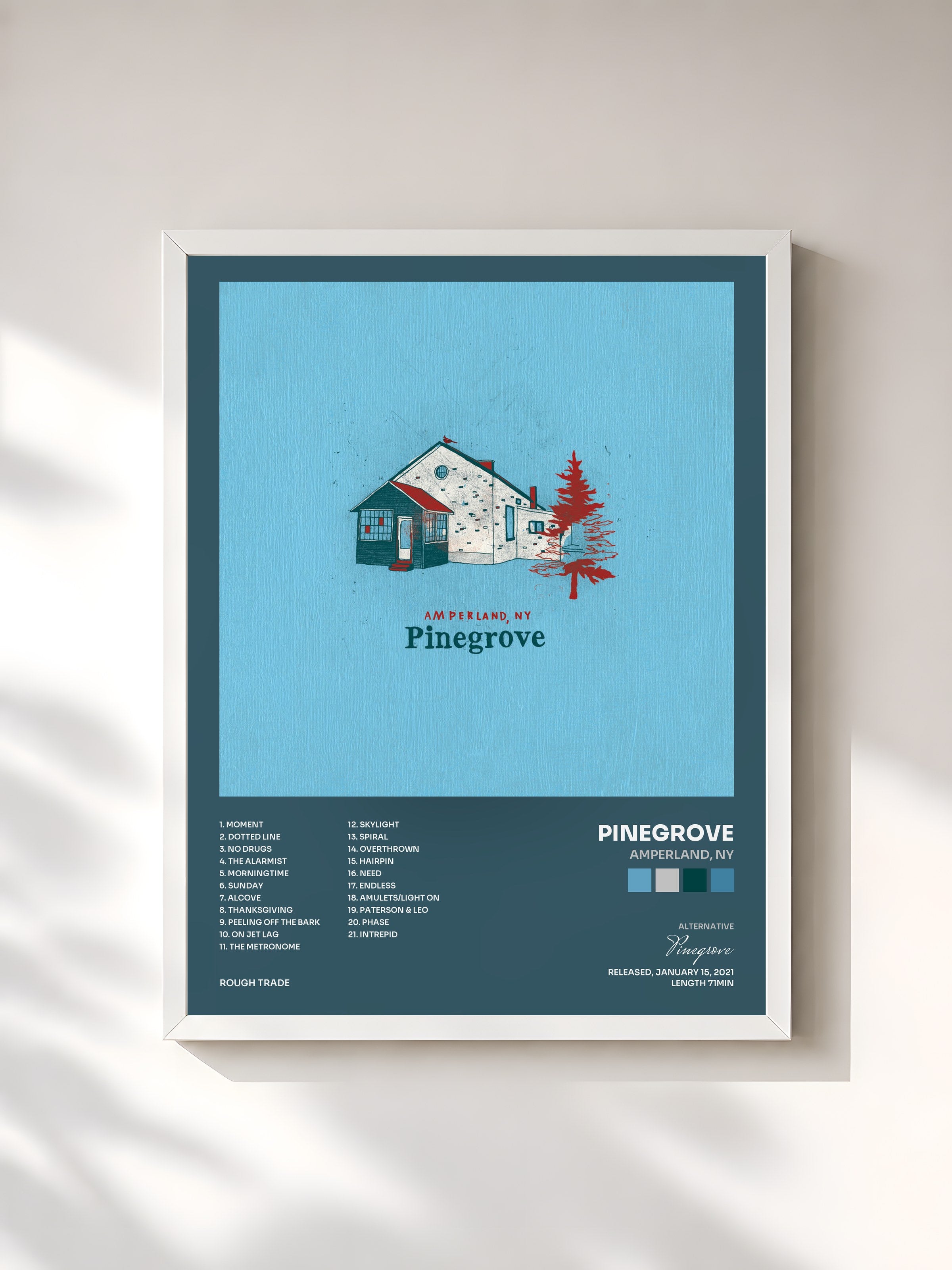 #blanc Tableau de l'album Amperland, NY de Pinegrove, cadre blanc, imprimé et encadré en France