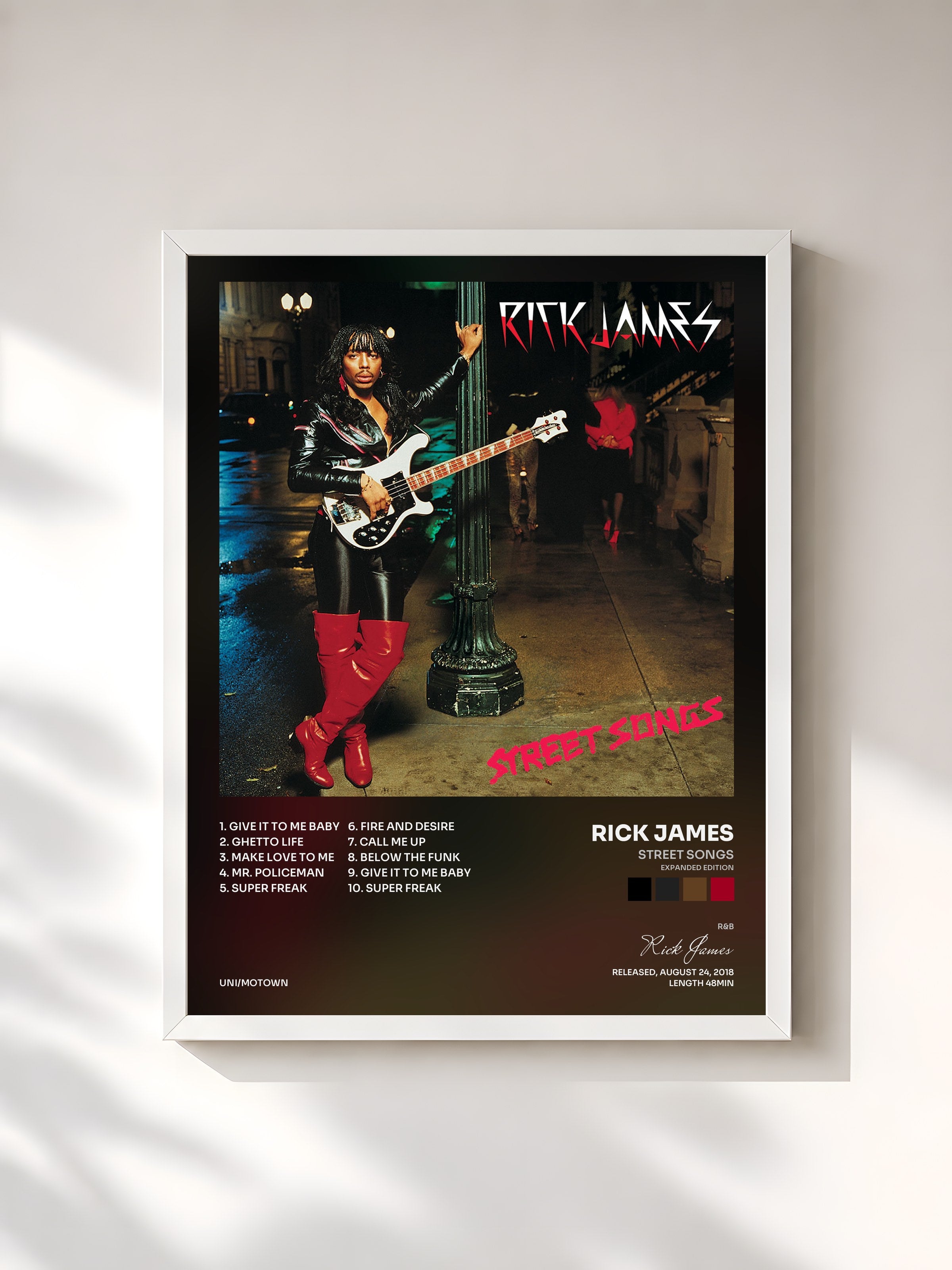 #blanc Tableau de l'album Street Songs (Expanded Edition) de Rick James, cadre blanc, imprimé et encadré en France