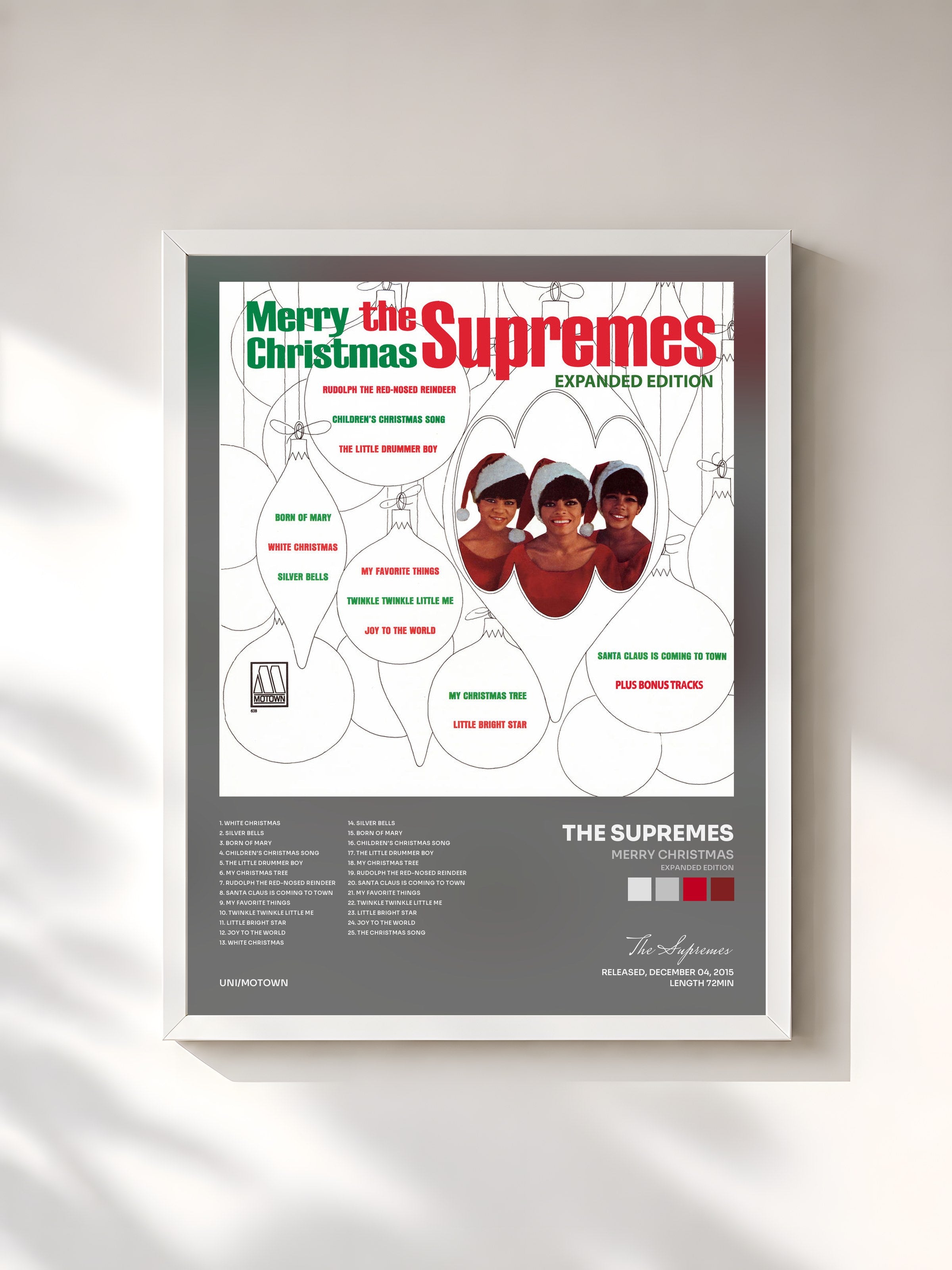 #blanc Tableau de l'album Merry Christmas (Expanded Edition) de The Supremes, cadre blanc, imprimé et encadré en France
