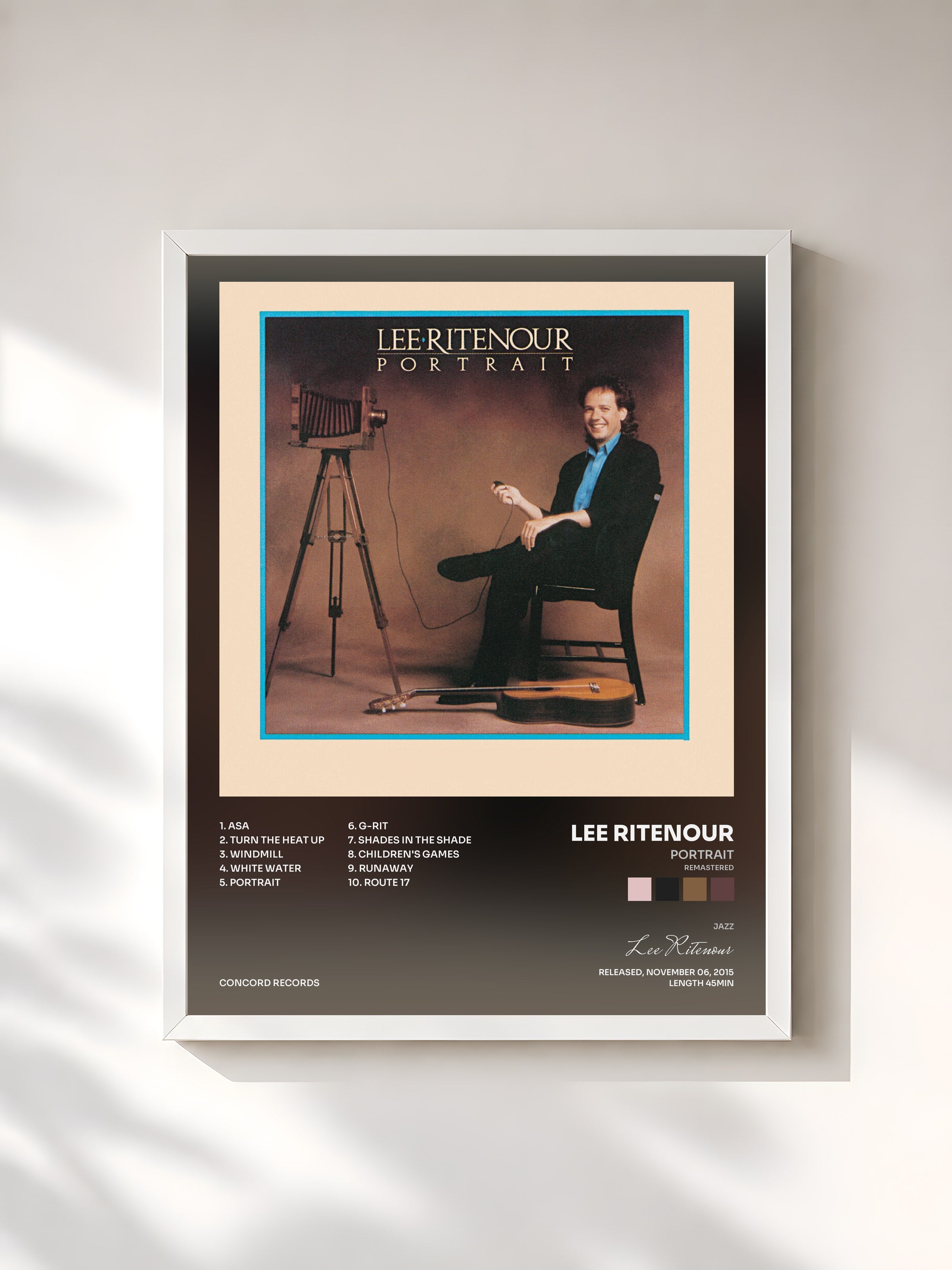 #blanc Tableau de l'album Portrait (Remastered) de Lee Ritenour, cadre blanc, imprimé et encadré en France