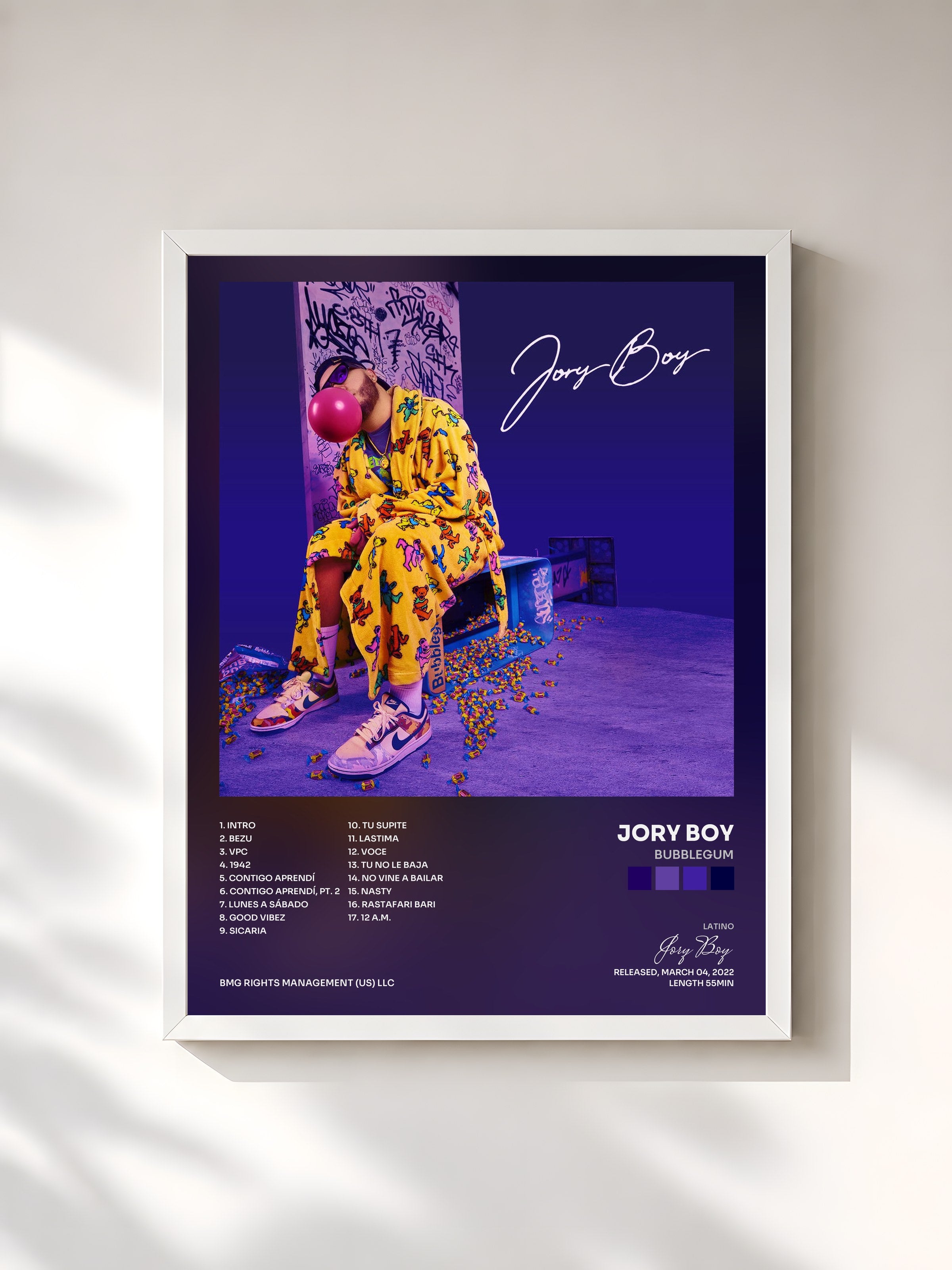 #blanc Tableau de l'album Bubblegum de Jory Boy, cadre blanc, imprimé et encadré en France