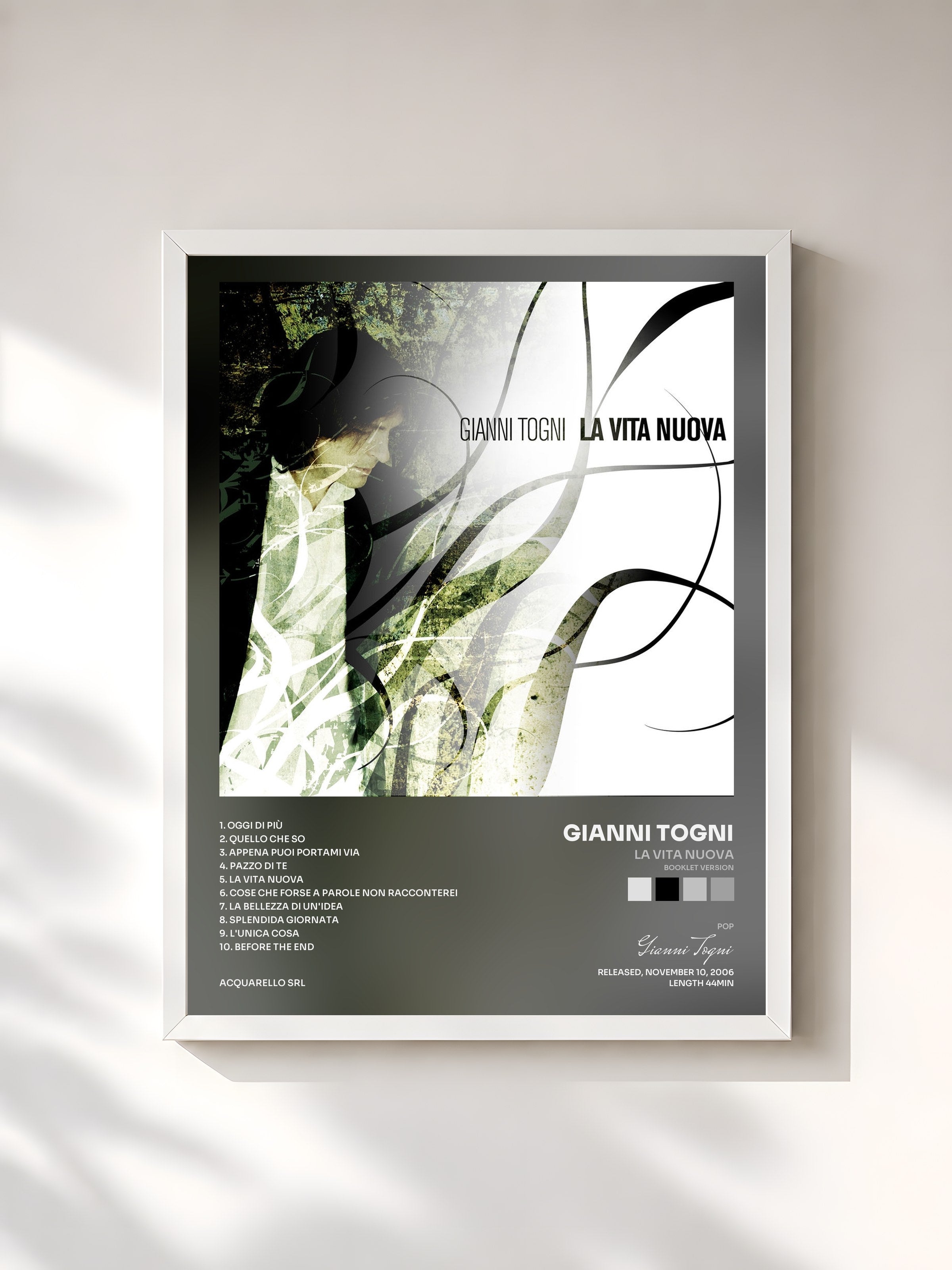 #blanc Tableau de l'album La vita nuova (Booklet Version) de Gianni Togni, cadre blanc, imprimé et encadré en France