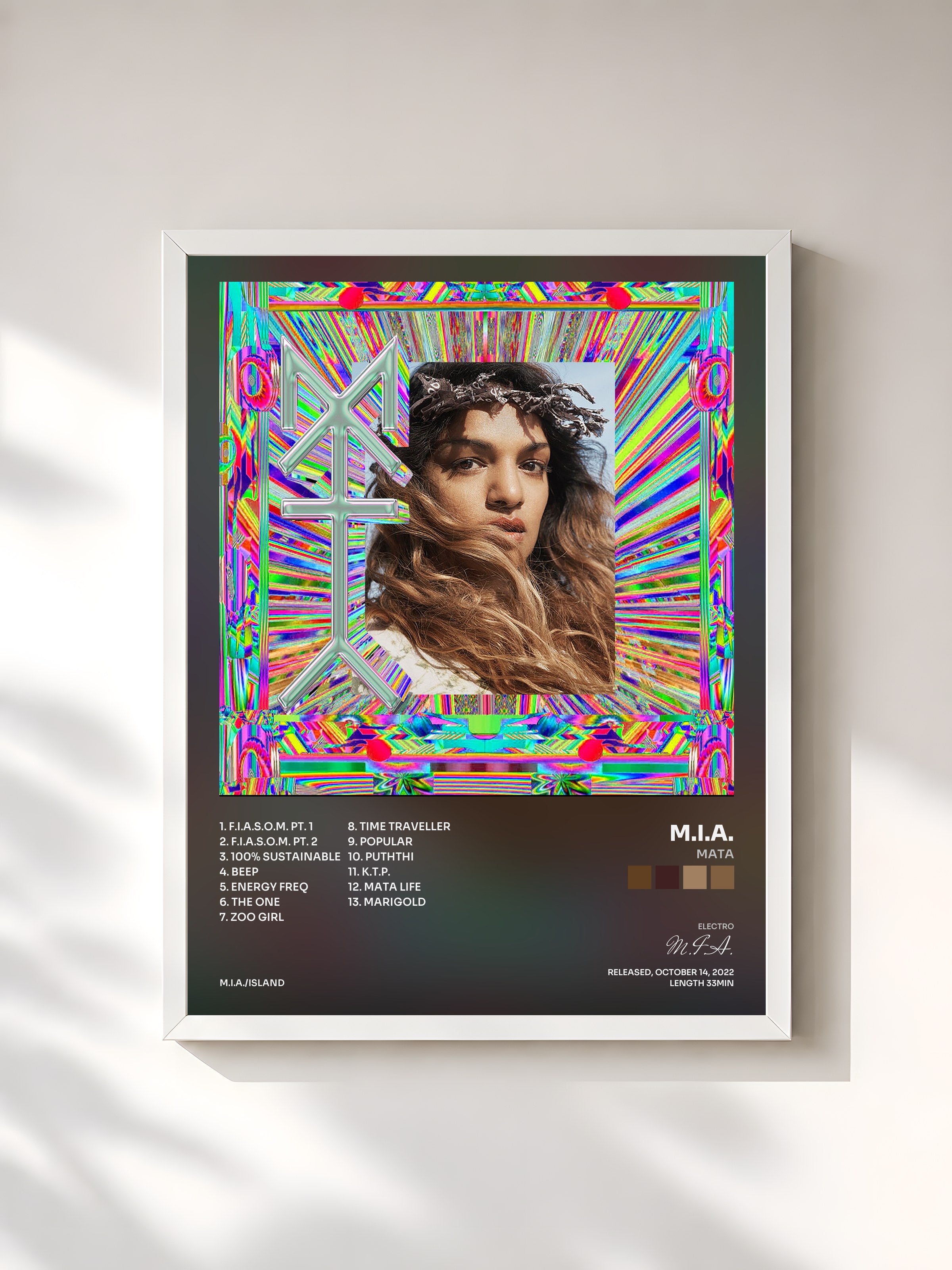 #blanc Tableau de l'album MATA de M.I.A., cadre blanc, imprimé et encadré en France