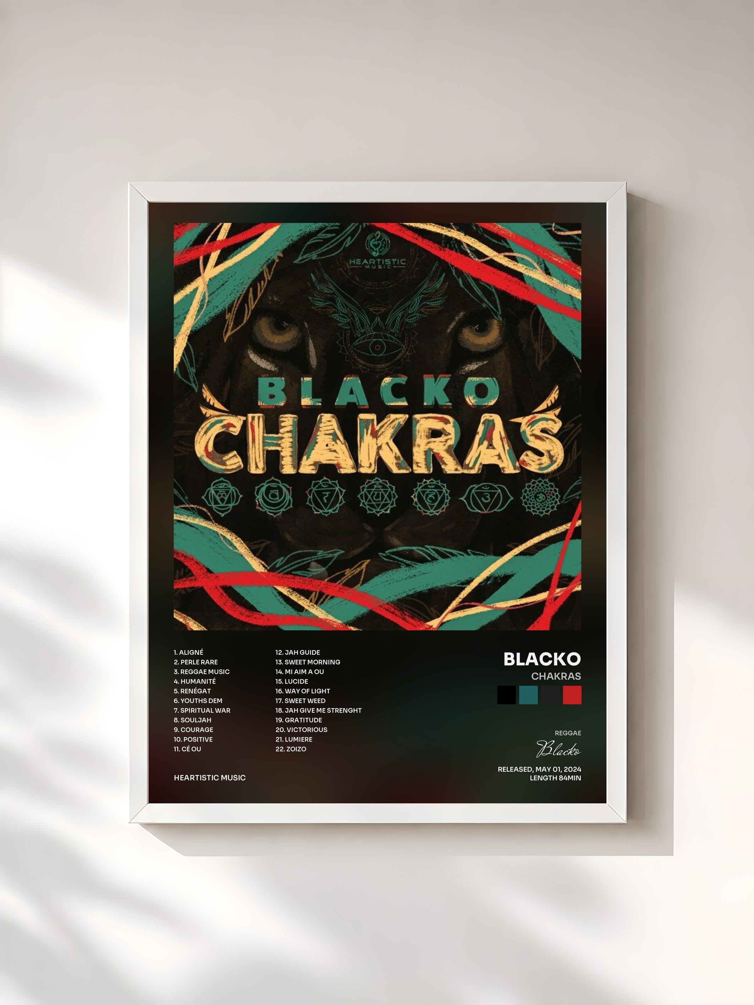 #blanc Tableau de l'album Chakras de Blacko, cadre blanc, imprimé et encadré en France