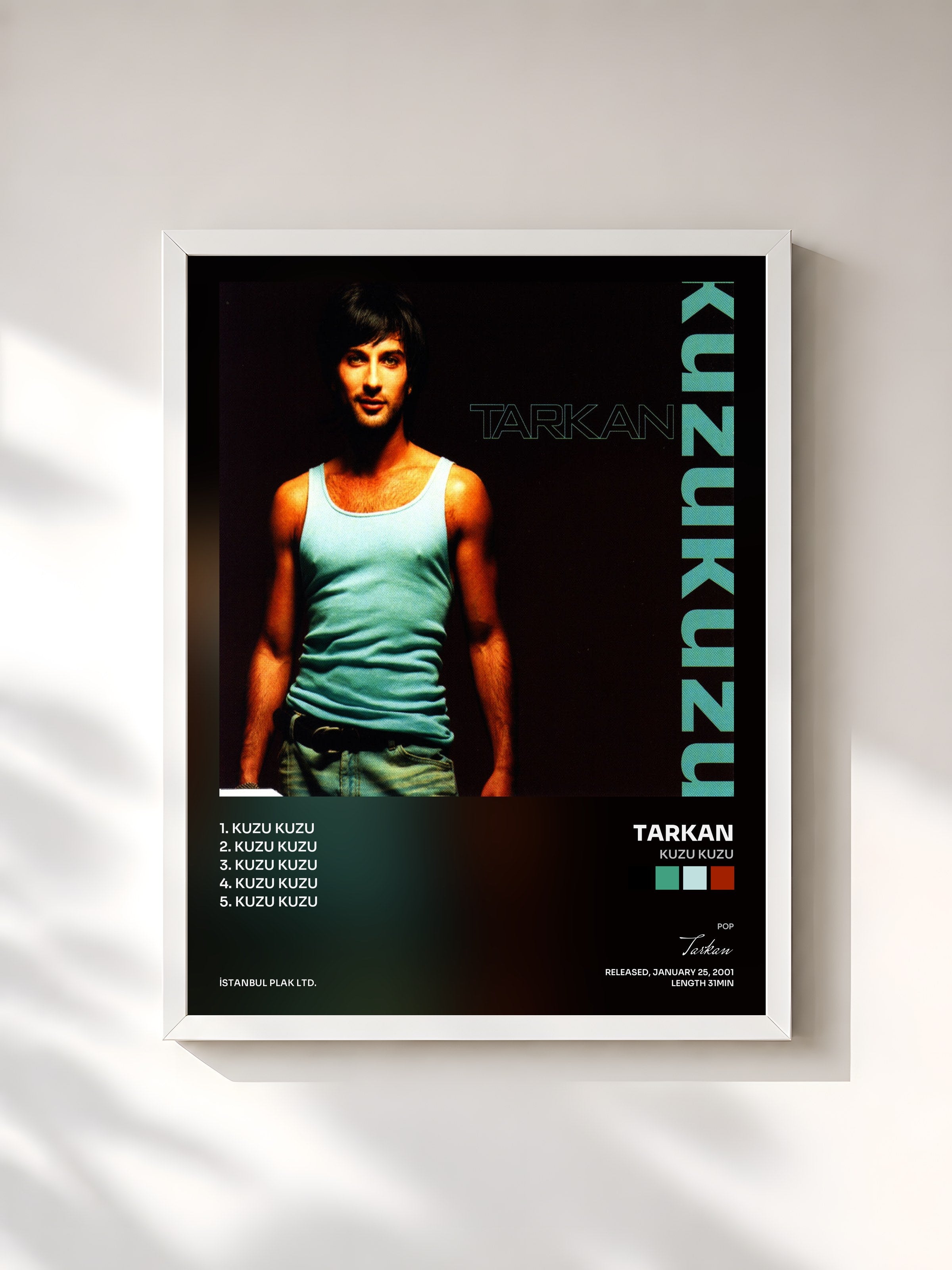 #blanc Tableau de l'album Kuzu Kuzu de Tarkan, cadre blanc, imprimé et encadré en France