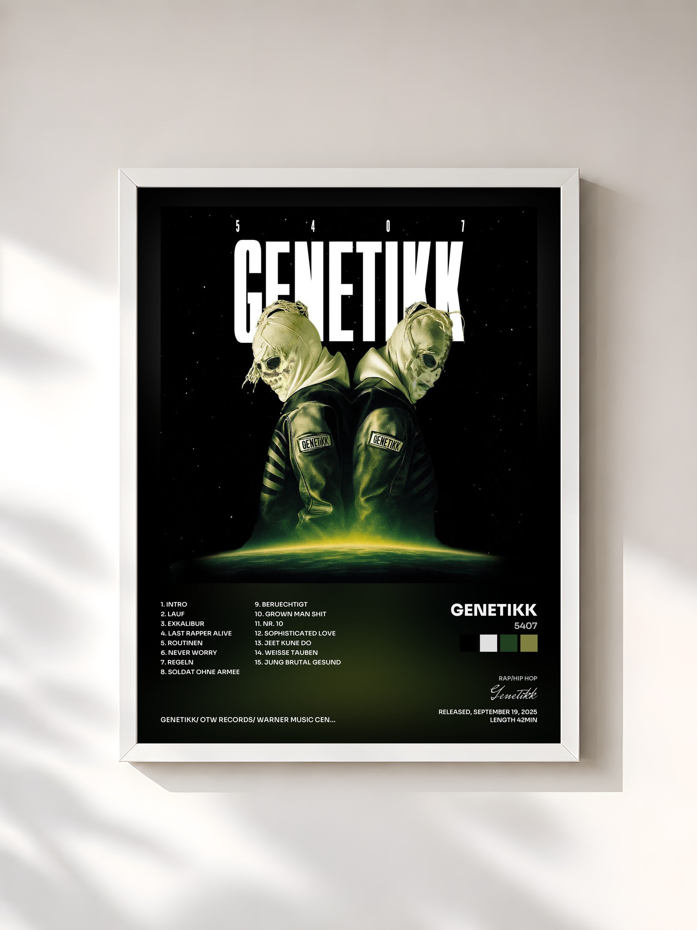 #blanc Tableau de l'album 5407 de Genetikk, cadre blanc, imprimé et encadré en France
