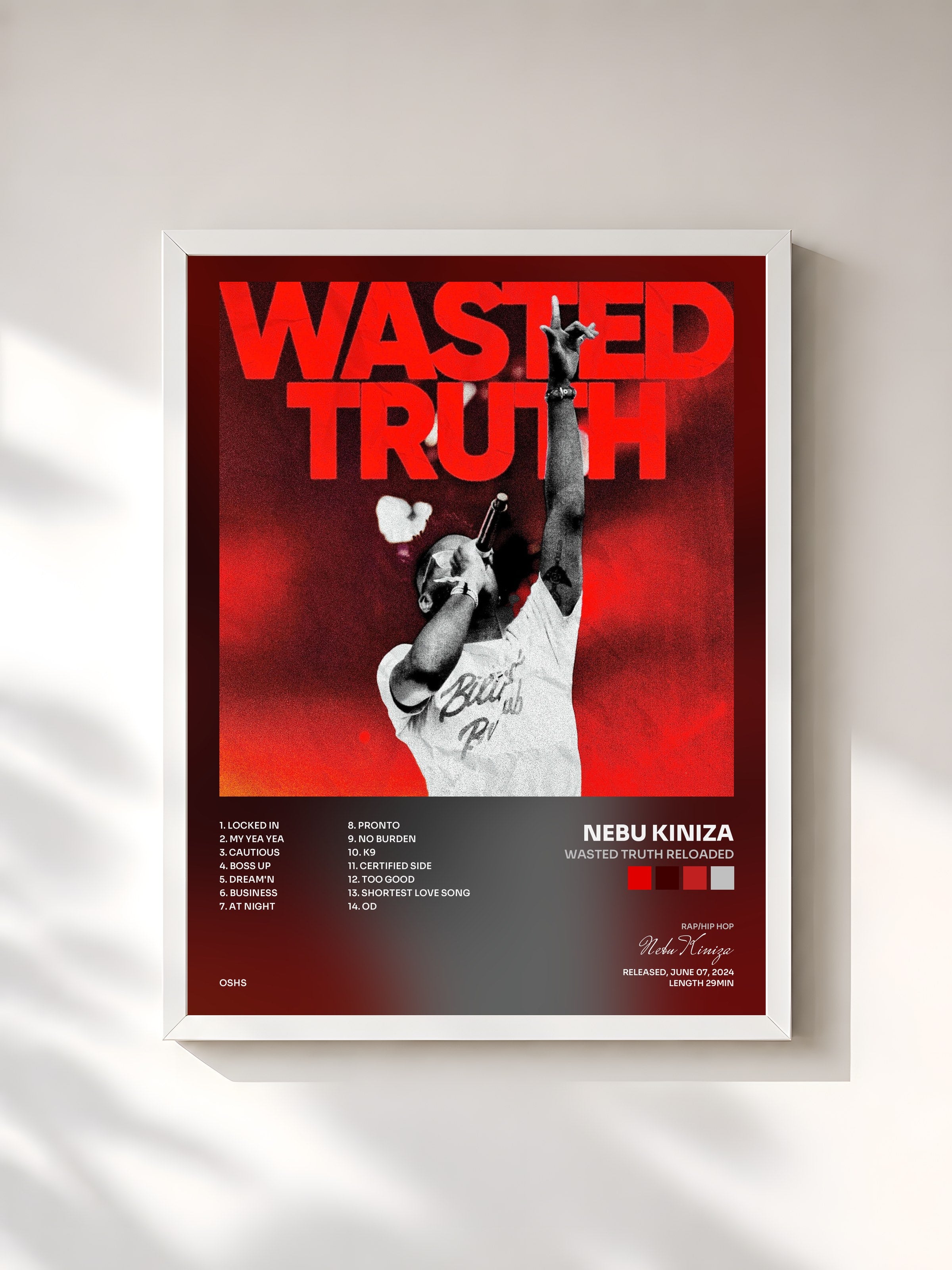 #blanc Tableau de l'album Wasted Truth Reloaded de Nebu Kiniza, cadre blanc, imprimé et encadré en France