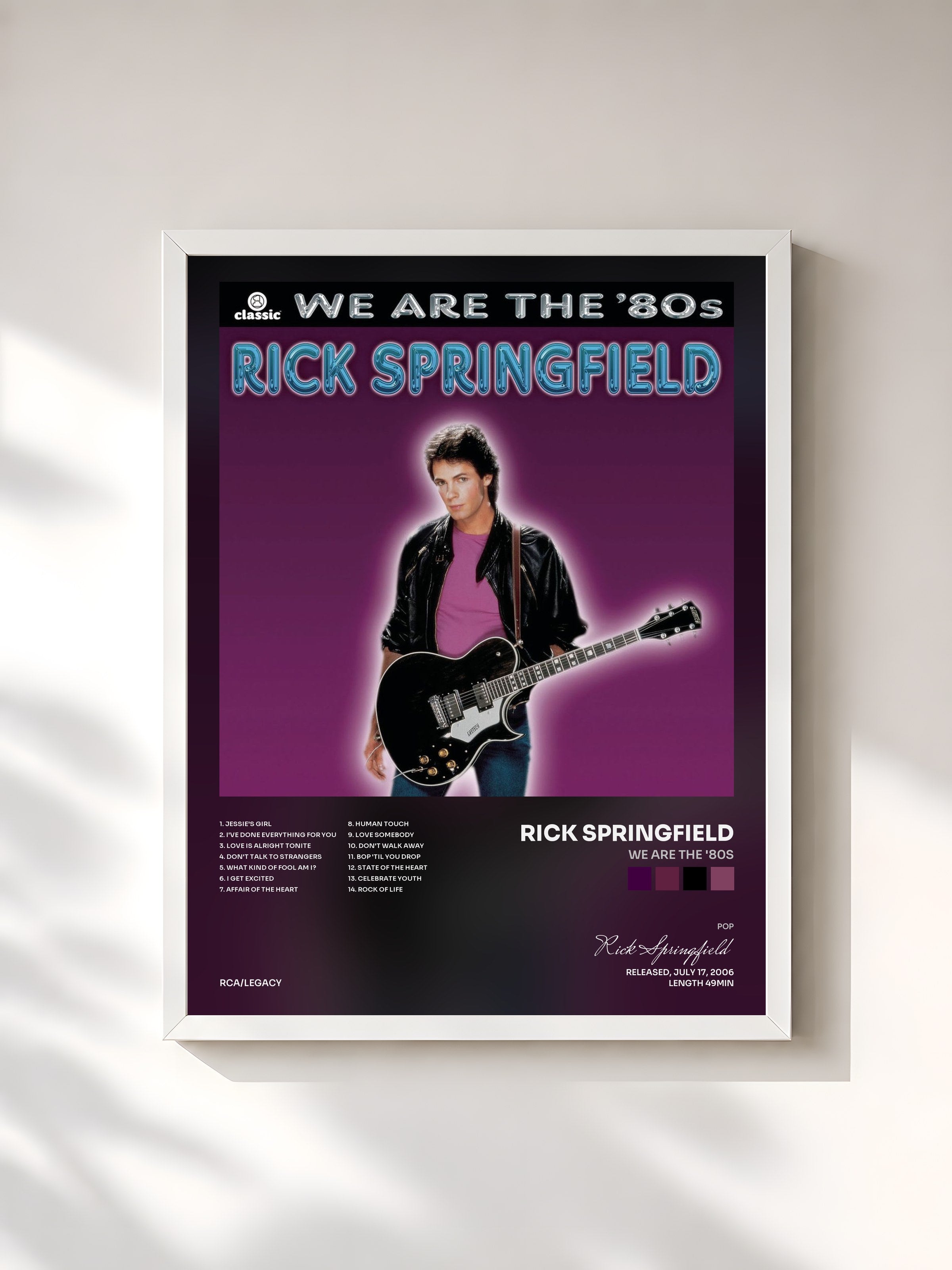 #blanc Tableau de l'album We Are The '80s de Rick Springfield, cadre blanc, imprimé et encadré en France
