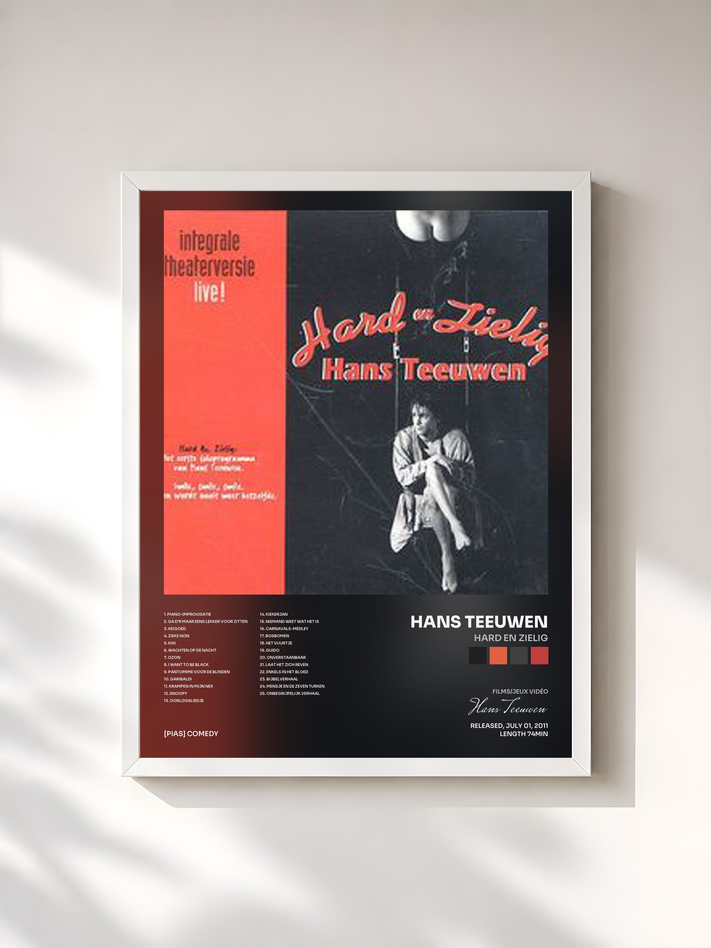 #blanc Tableau de l'album Hard En Zielig de Hans Teeuwen, cadre blanc, imprimé et encadré en France