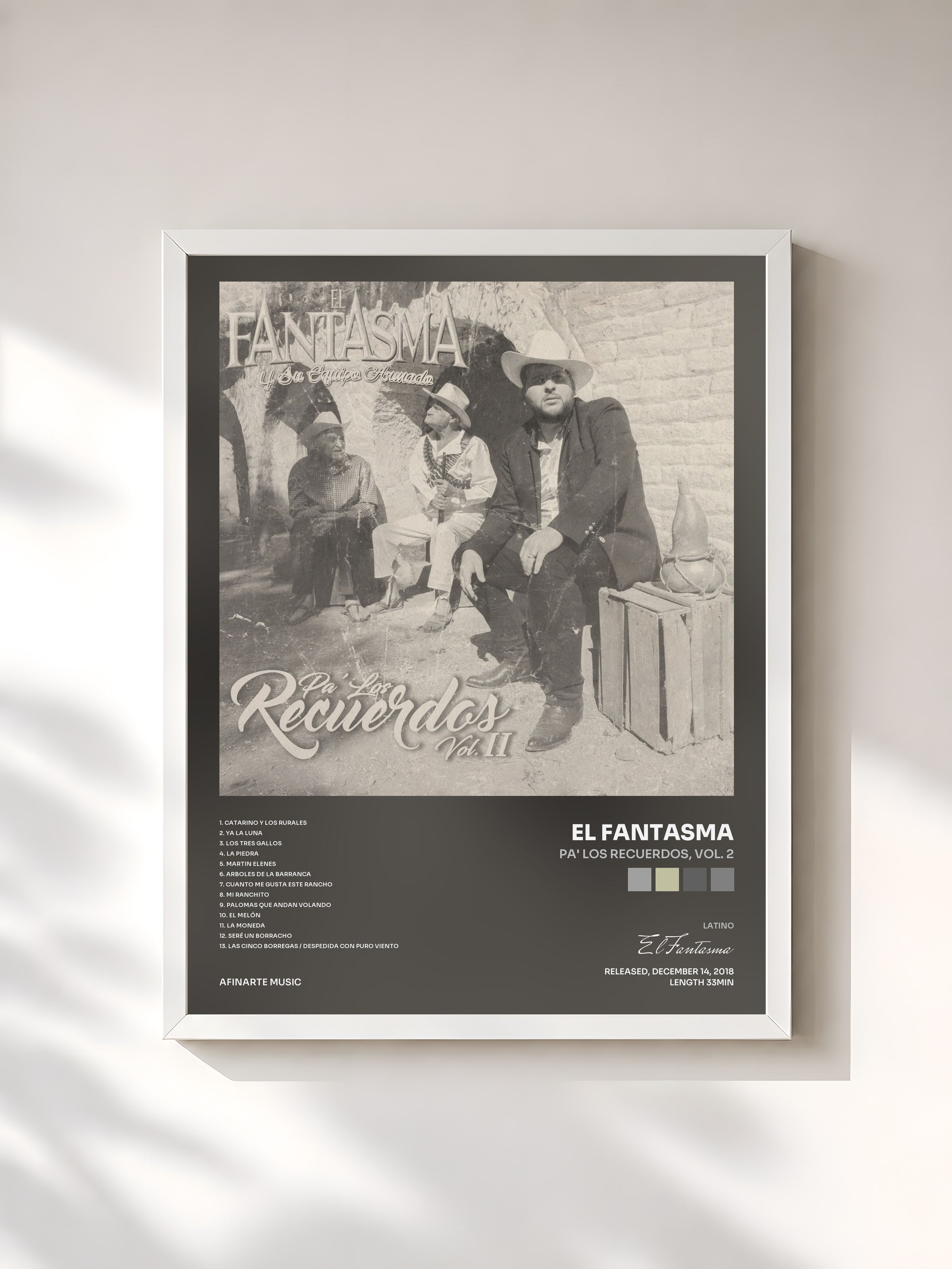 #blanc Tableau de l'album Pa' los Recuerdos, Vol. 2 de El Fantasma, cadre blanc, imprimé et encadré en France