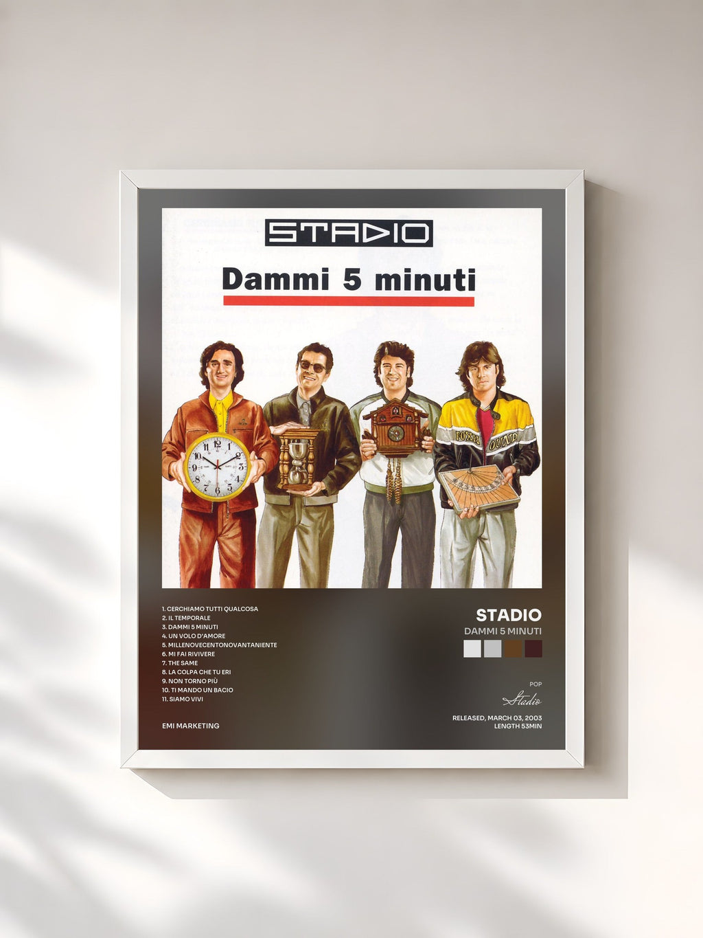 #blanc Tableau de l'album Dammi 5 Minuti de Stadio, cadre blanc, imprimé et encadré en France