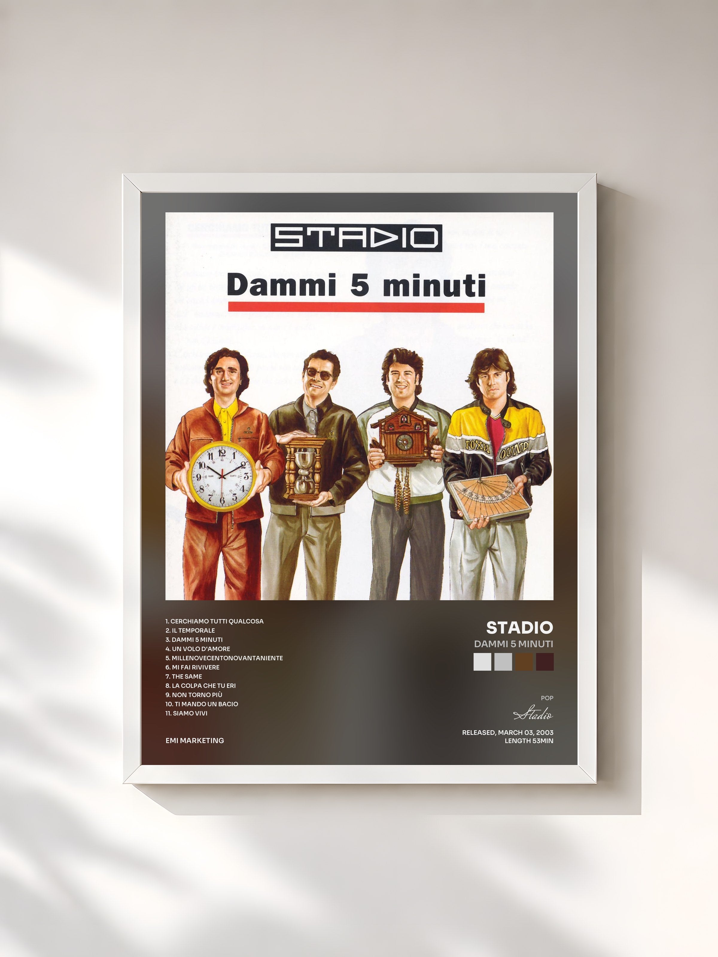 #blanc Tableau de l'album Dammi 5 Minuti de Stadio, cadre blanc, imprimé et encadré en France