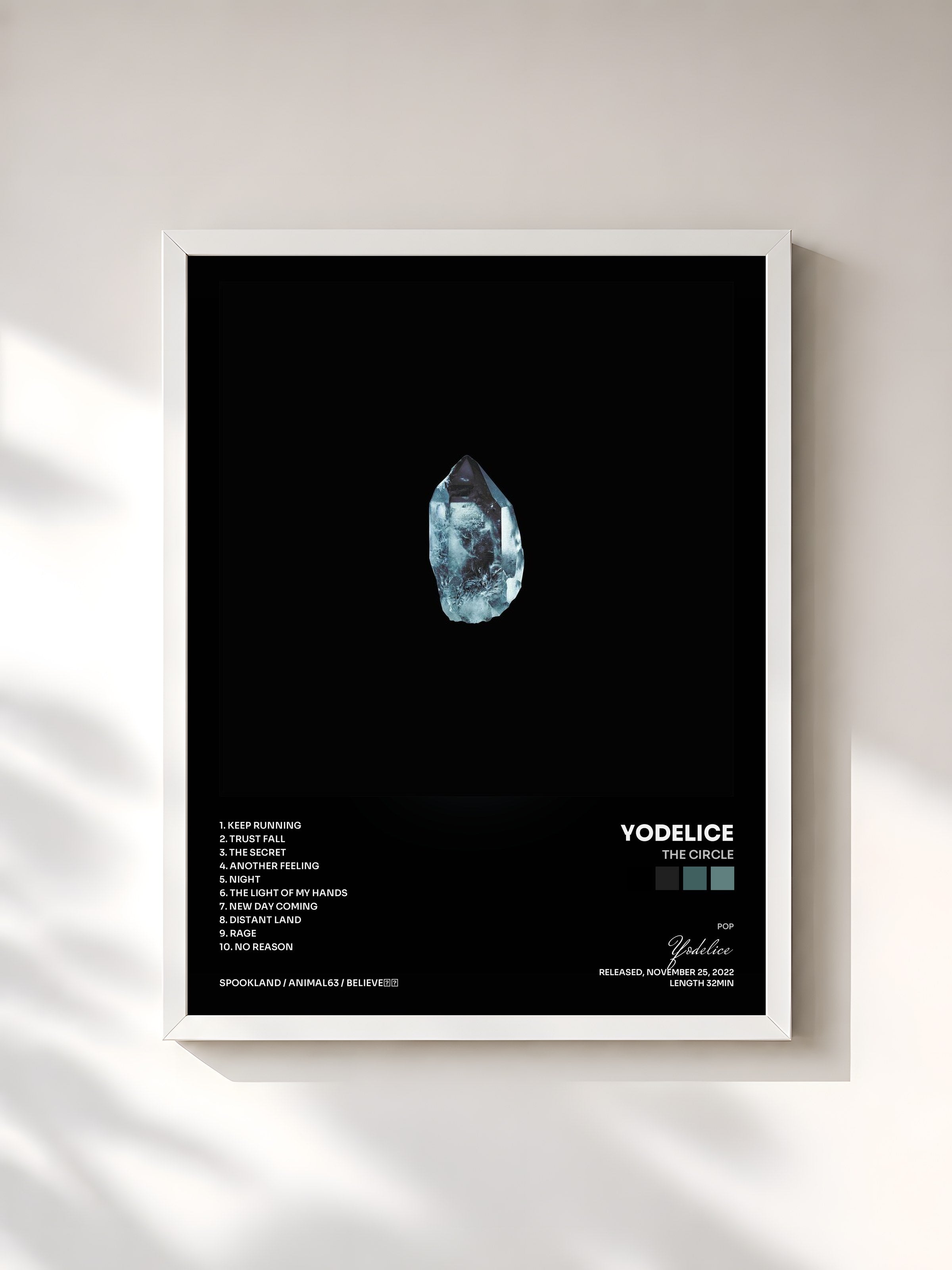 #blanc Tableau de l'album The Circle de Yodelice, cadre blanc, imprimé et encadré en France