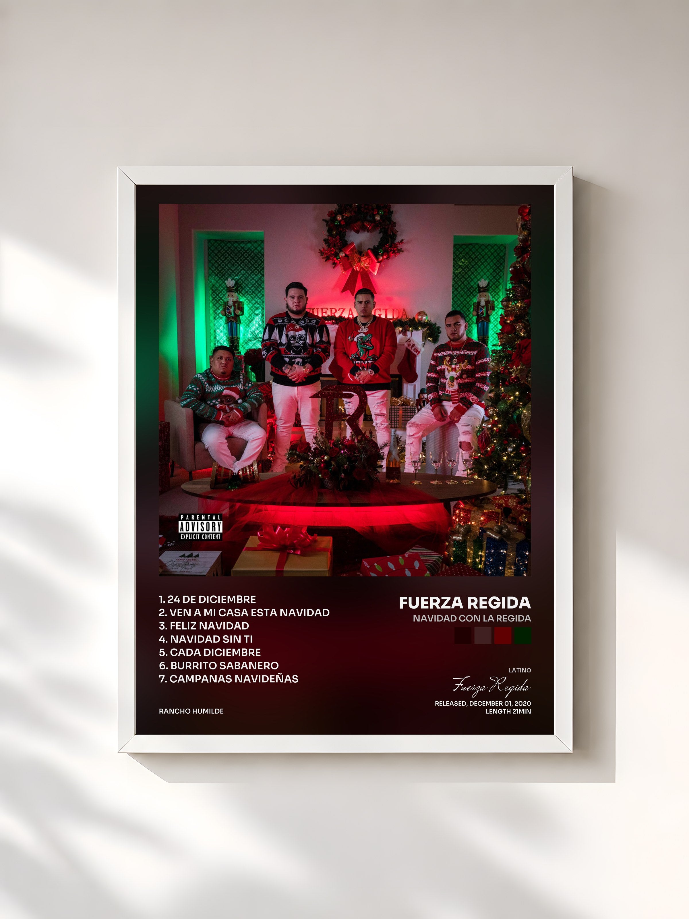 #blanc Tableau de l'album Navidad Con La Regida de Fuerza Regida, cadre blanc, imprimé et encadré en France