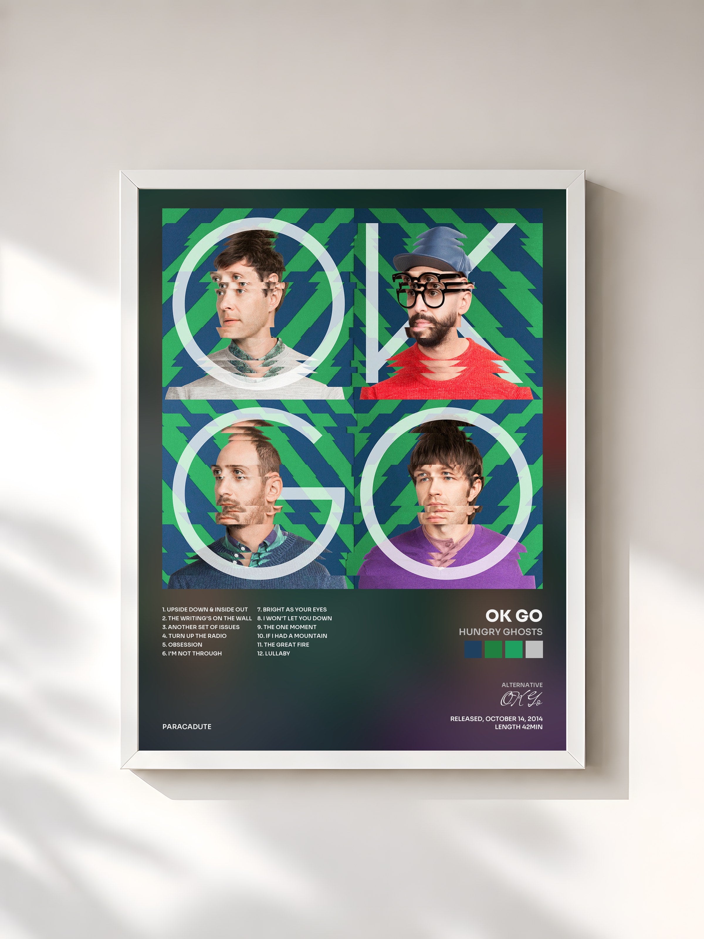 #blanc Tableau de l'album Hungry Ghosts de OK Go, cadre blanc, imprimé et encadré en France