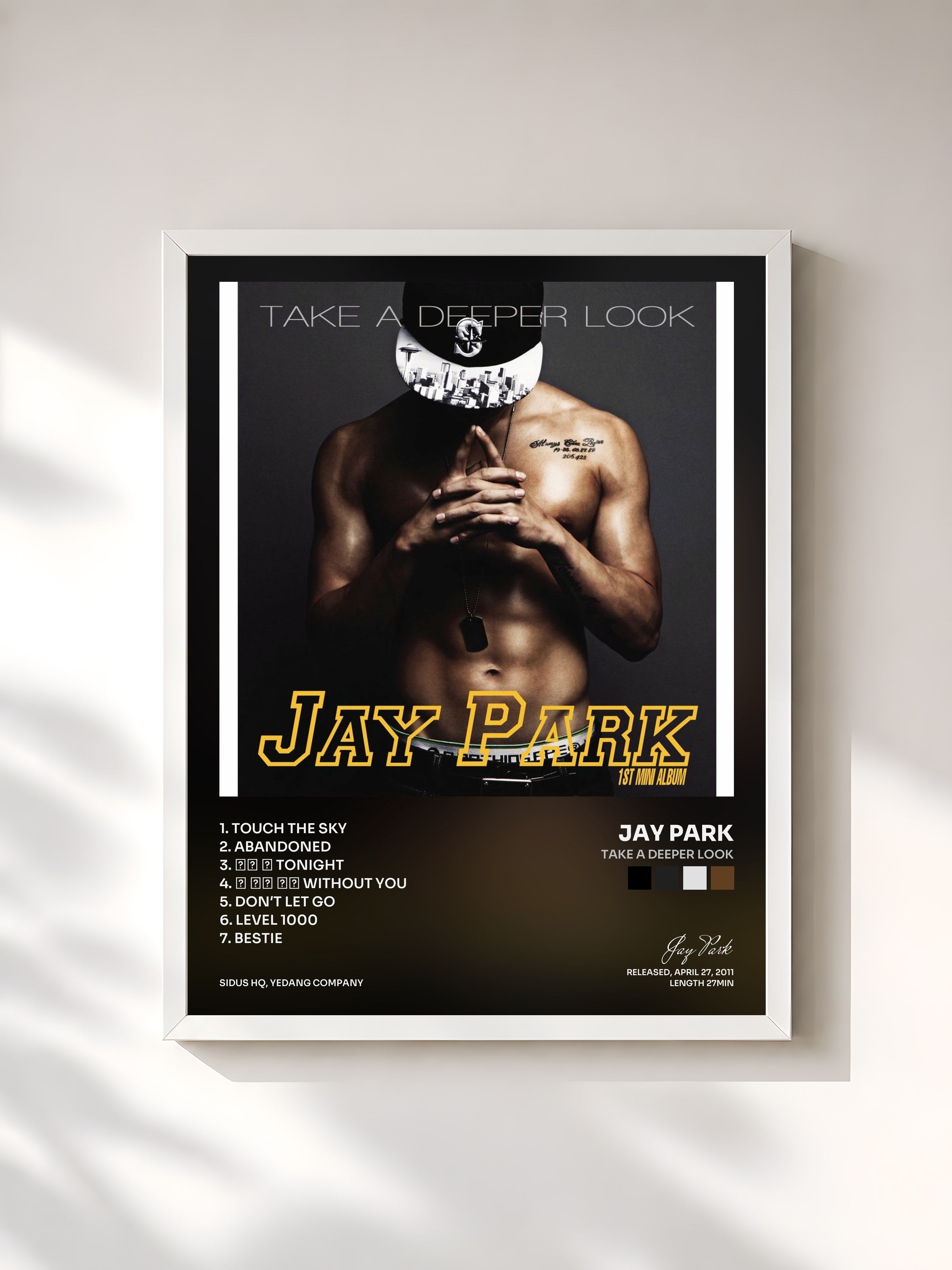 #blanc Tableau de l'album Take a Deeper Look de Jay Park, cadre blanc, imprimé et encadré en France