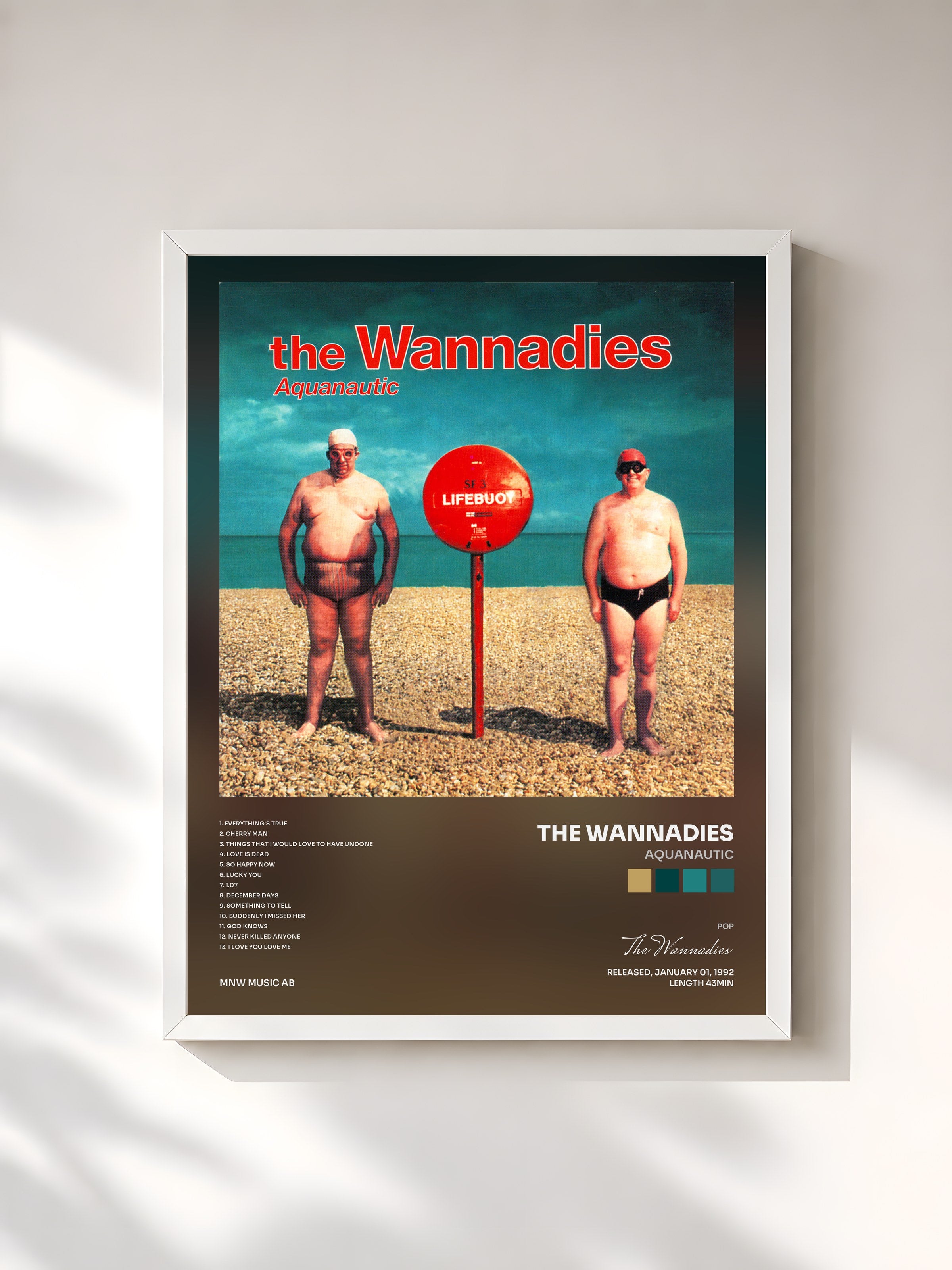 #blanc Tableau de l'album Aquanautic de The Wannadies, cadre blanc, imprimé et encadré en France