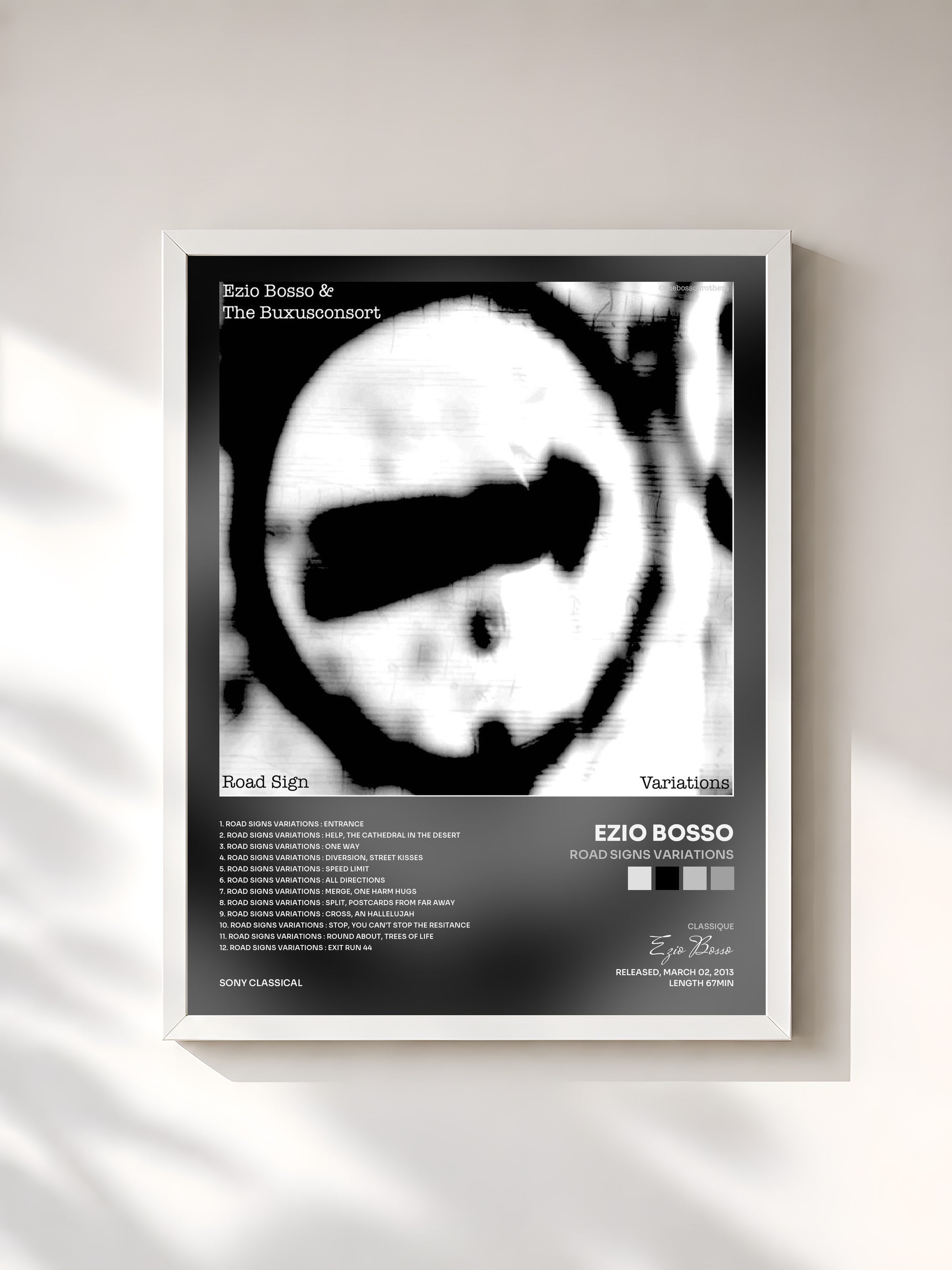 #blanc Tableau de l'album Road Signs Variations de Ezio Bosso, cadre blanc, imprimé et encadré en France