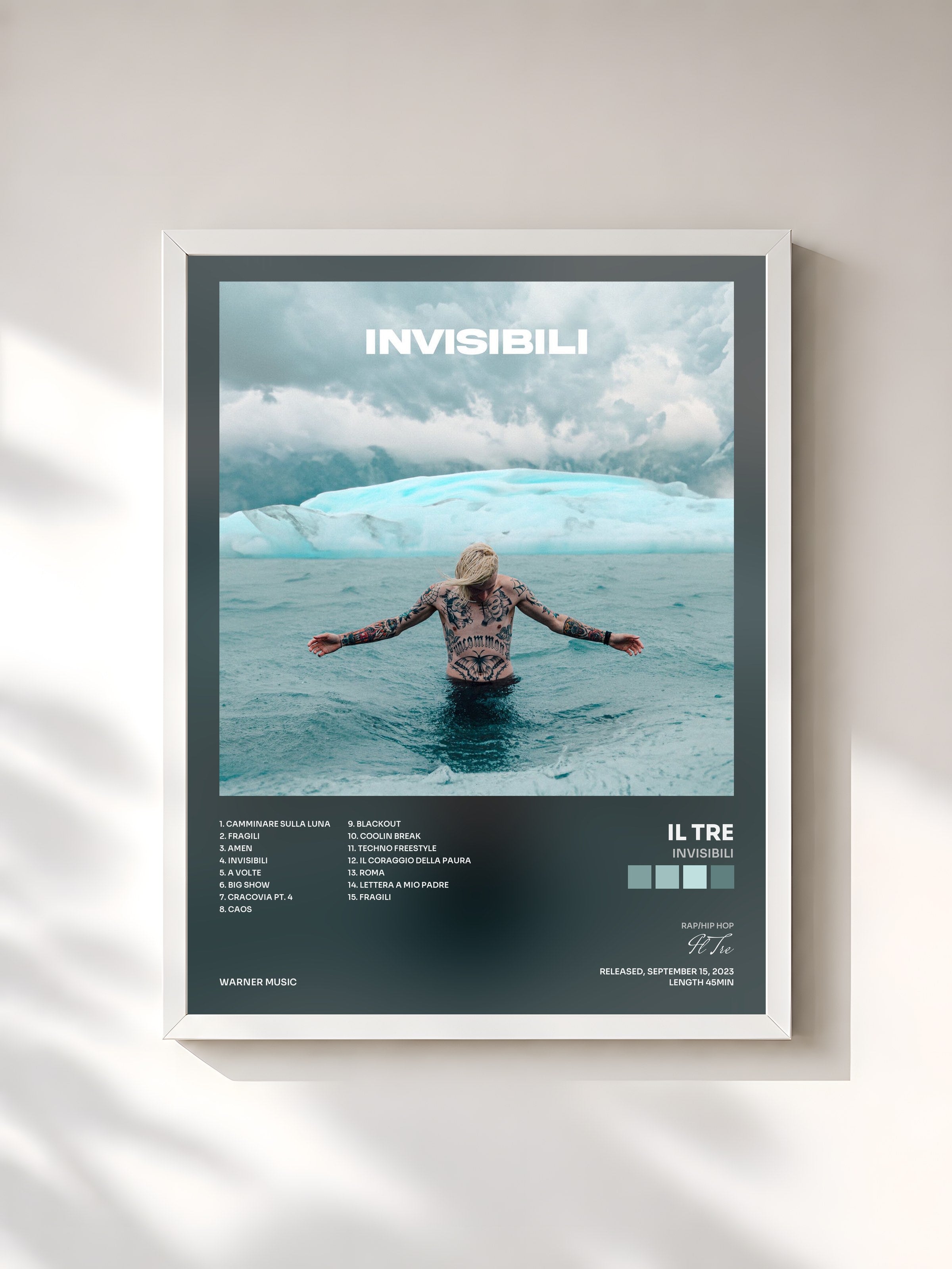 #blanc Tableau de l'album INVISIBILI de Il Tre, cadre blanc, imprimé et encadré en France