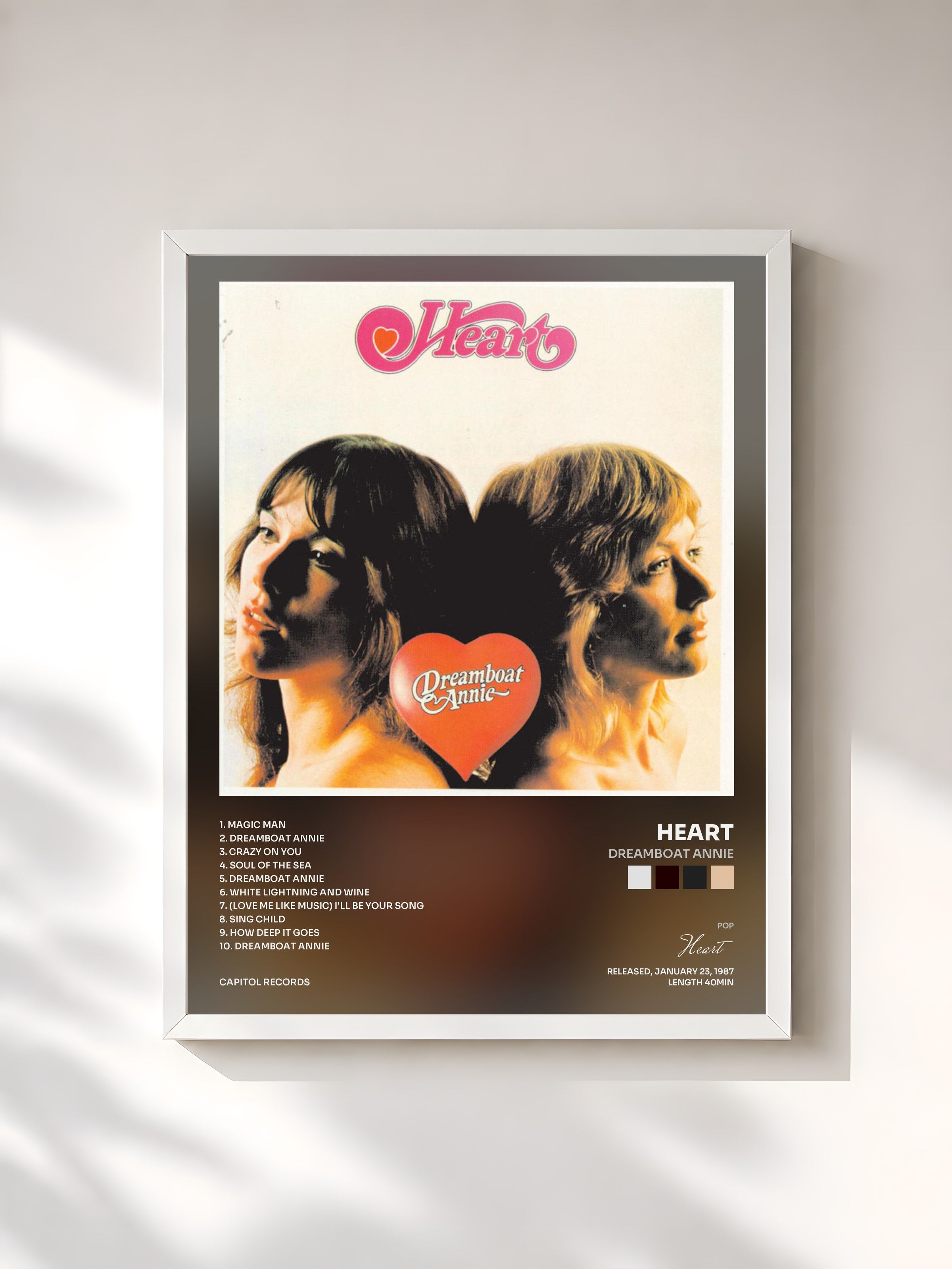 #blanc Tableau de l'album Dreamboat Annie de Heart, cadre blanc, imprimé et encadré en France
