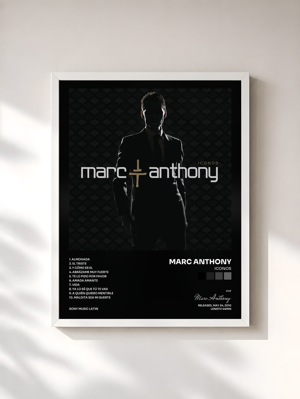 #blanc Tableau de l'album Iconos de Marc Anthony, cadre blanc, imprimé et encadré en France
