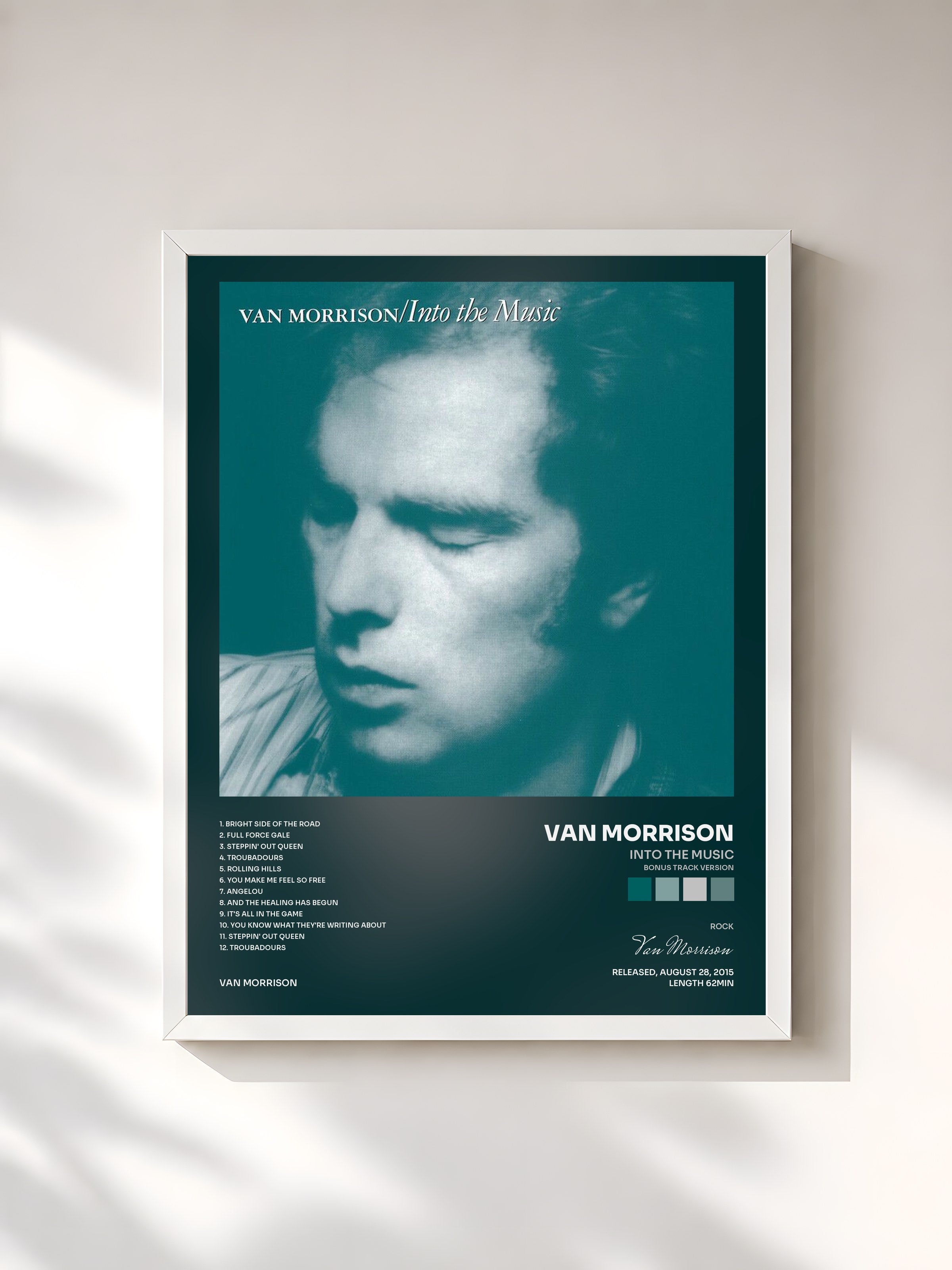 #blanc Tableau de l'album Into the Music (Bonus Track Version) de Van Morrison, cadre blanc, imprimé et encadré en France