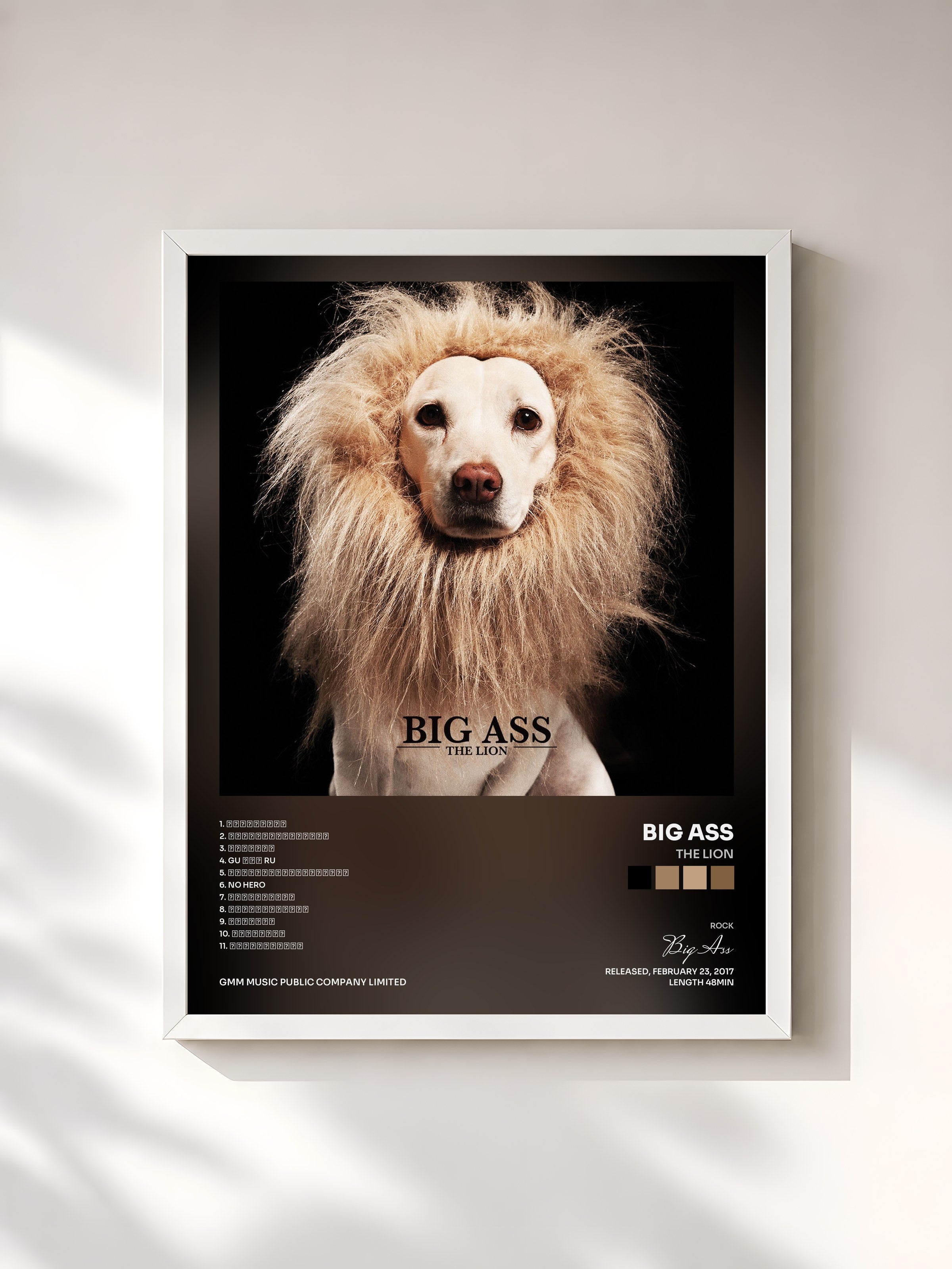 #blanc Tableau de l'album THE LION de Big Ass, cadre blanc, imprimé et encadré en France
