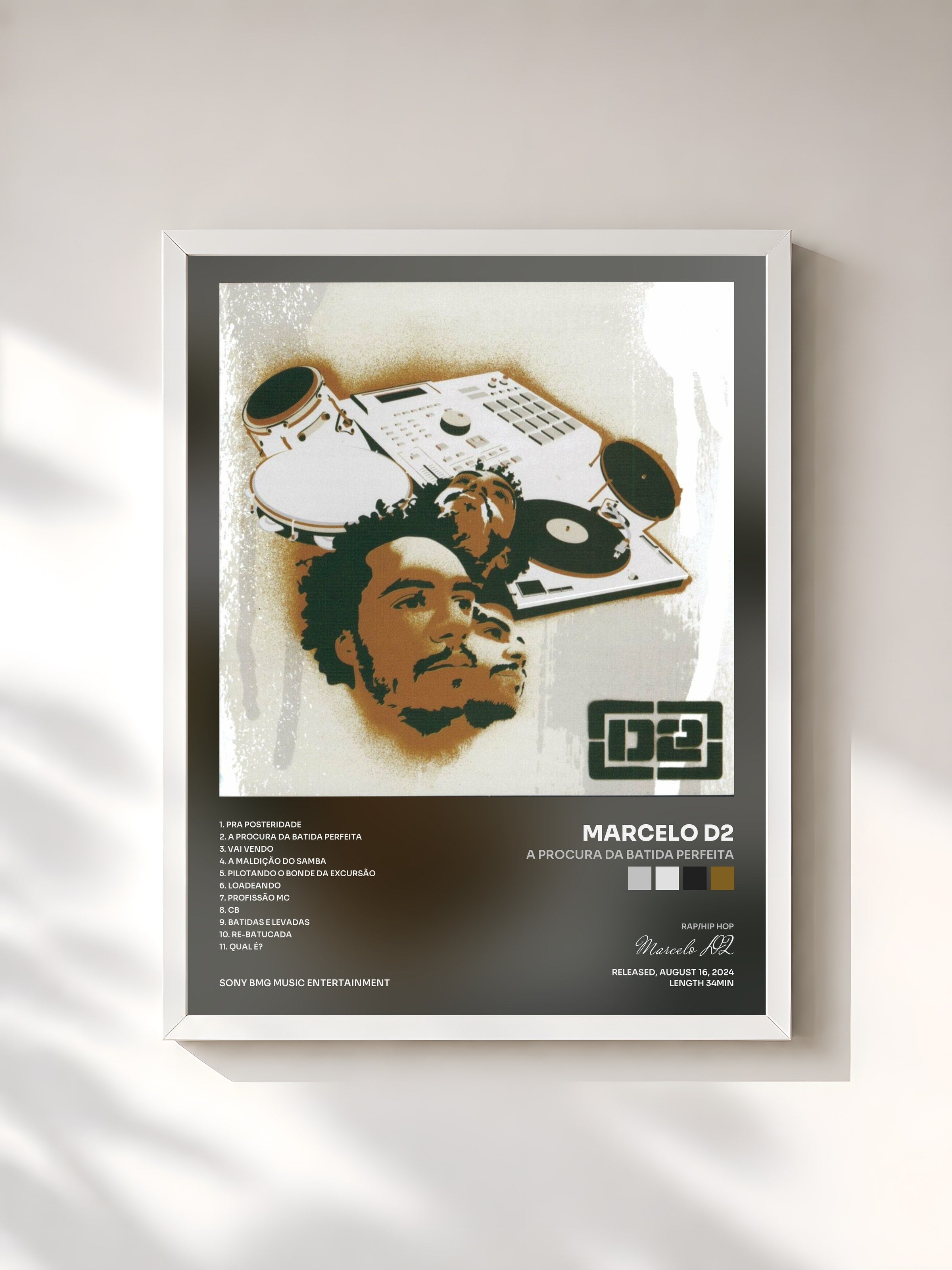 #blanc Tableau de l'album A Procura da Batida Perfeita de Marcelo D2, cadre blanc, imprimé et encadré en France