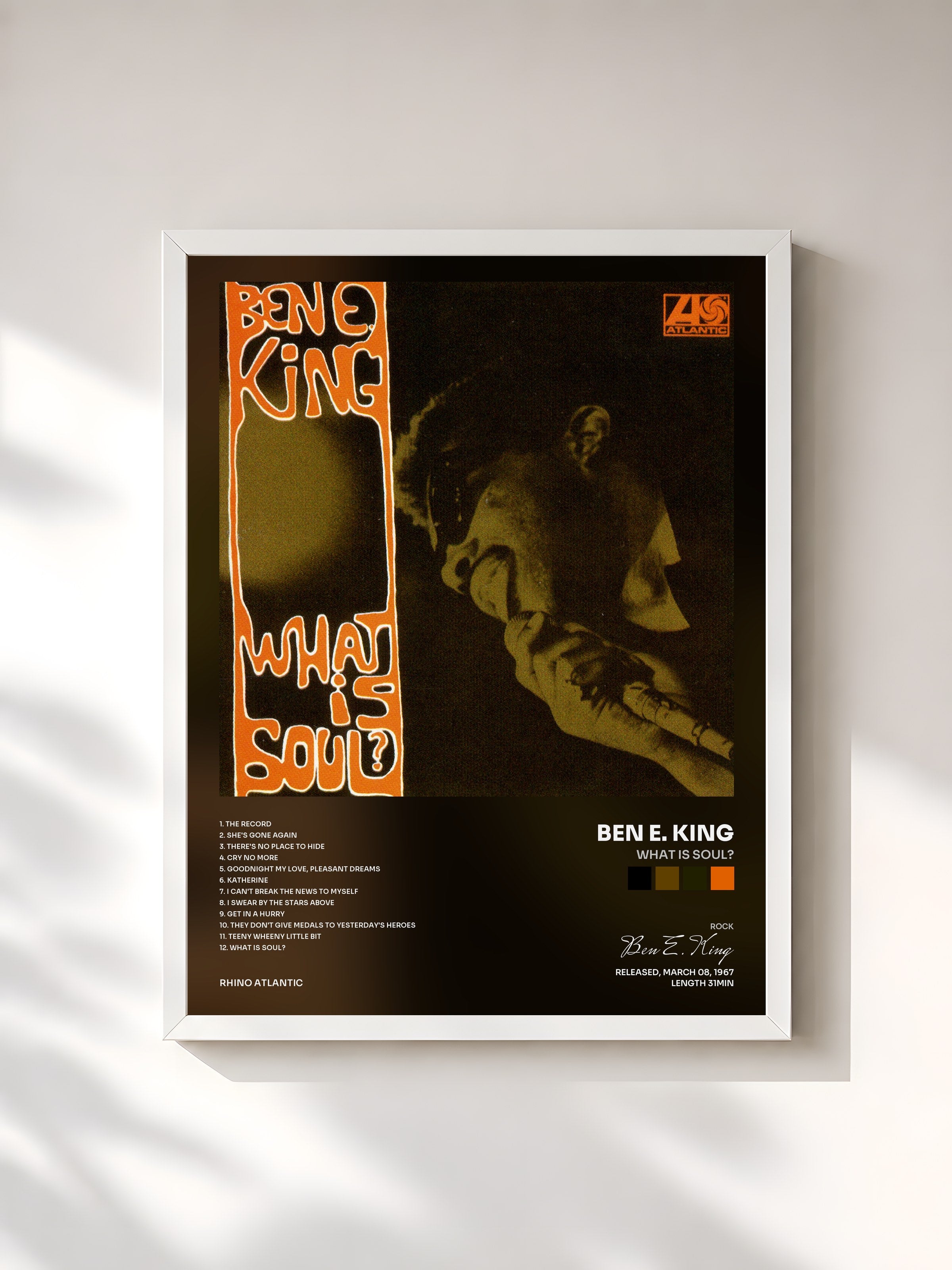 #blanc Tableau de l'album What Is Soul? de Ben E. King, cadre blanc, imprimé et encadré en France