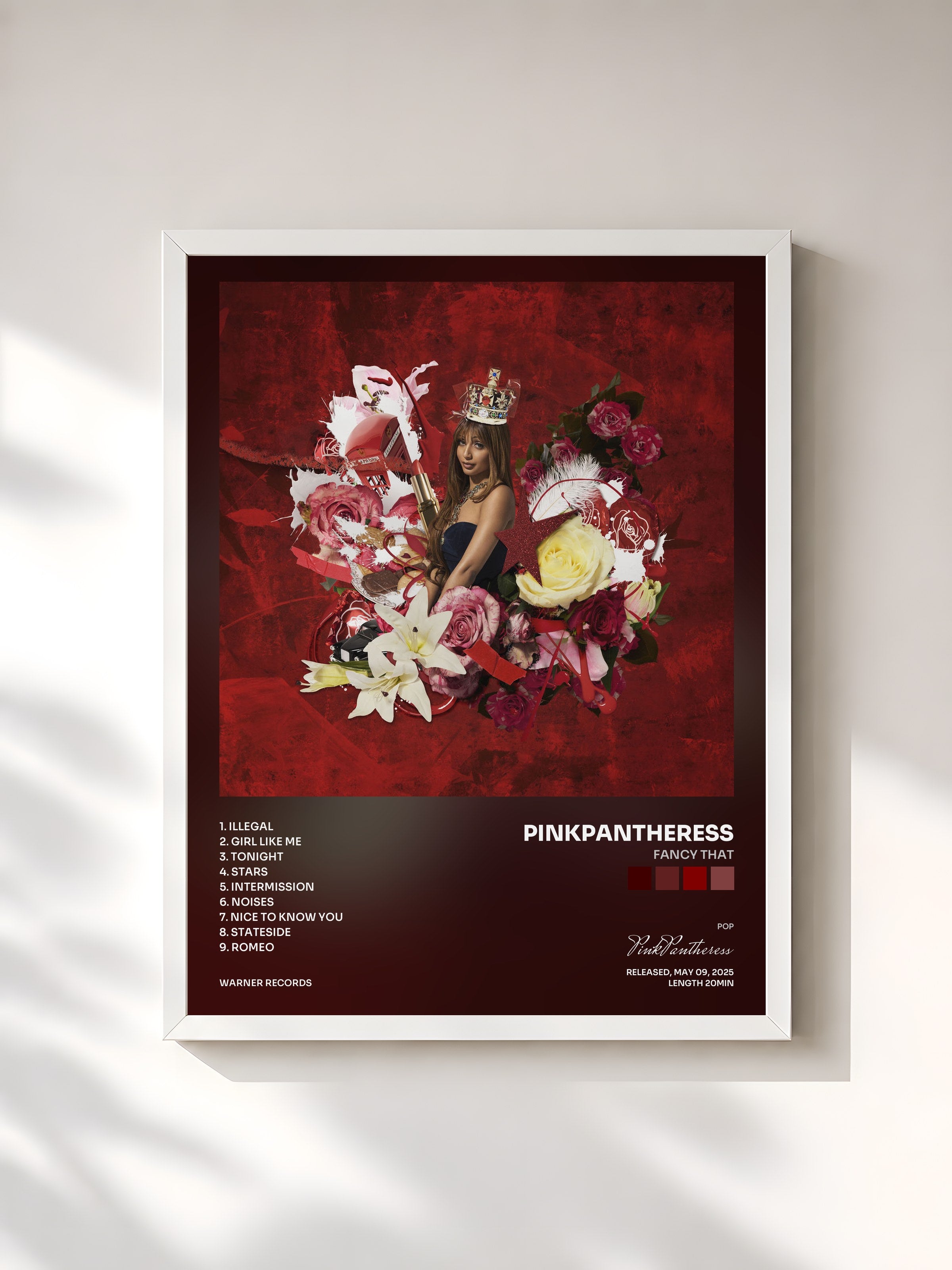 #blanc Tableau de l'album Fancy That de PinkPantheress, cadre blanc, imprimé et encadré en France