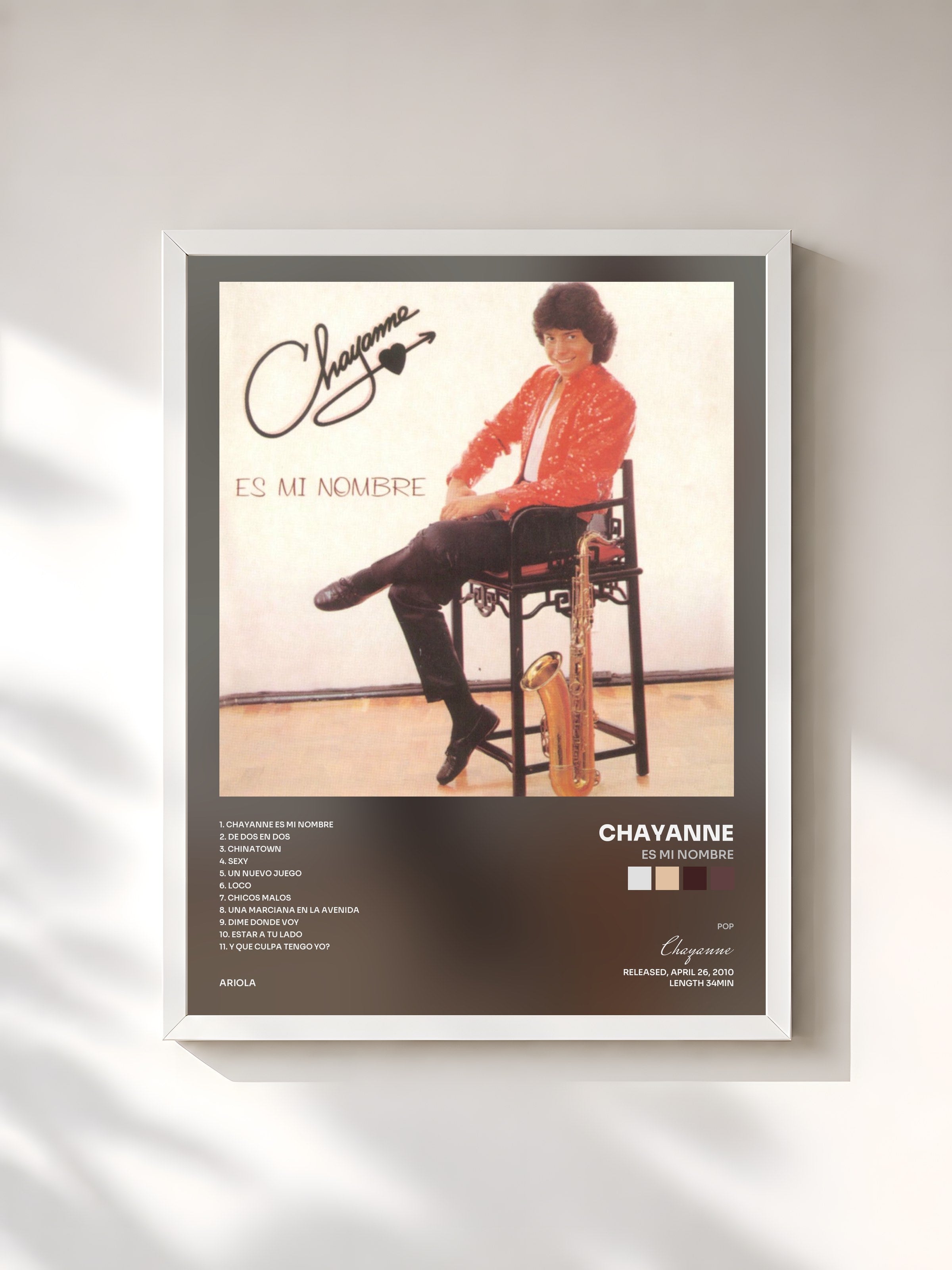 #blanc Tableau de l'album Es Mi Nombre de Chayanne, cadre blanc, imprimé et encadré en France