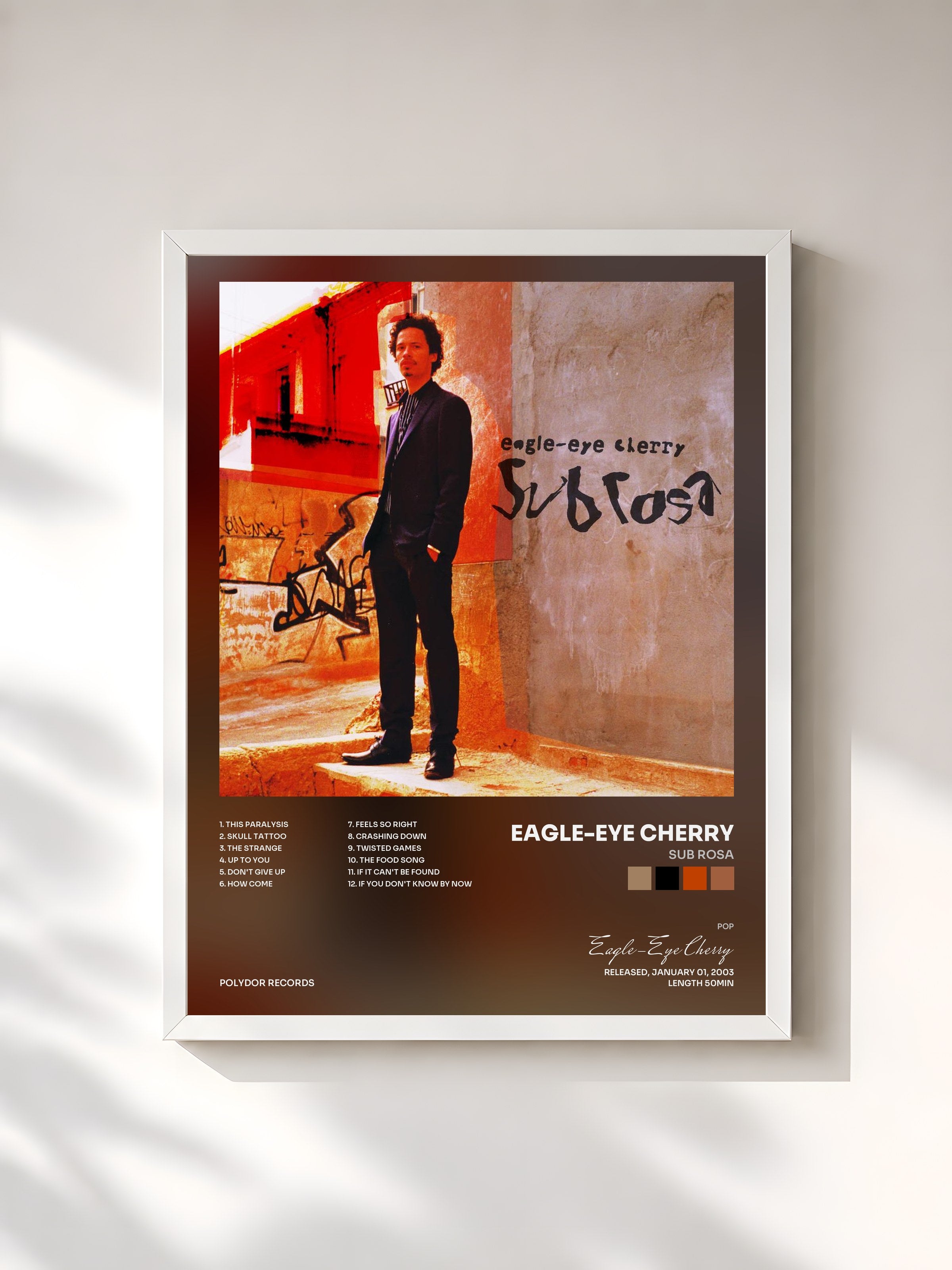 #blanc Tableau de l'album Sub Rosa de Eagle-Eye Cherry, cadre blanc, imprimé et encadré en France
