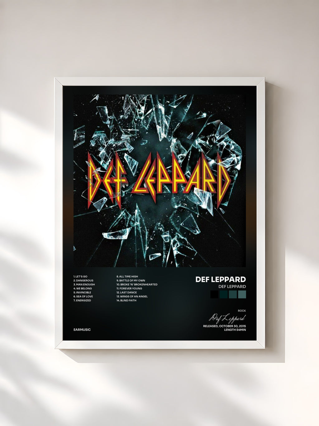 #blanc Tableau de l'album Def Leppard de Def Leppard, cadre blanc, imprimé et encadré en France