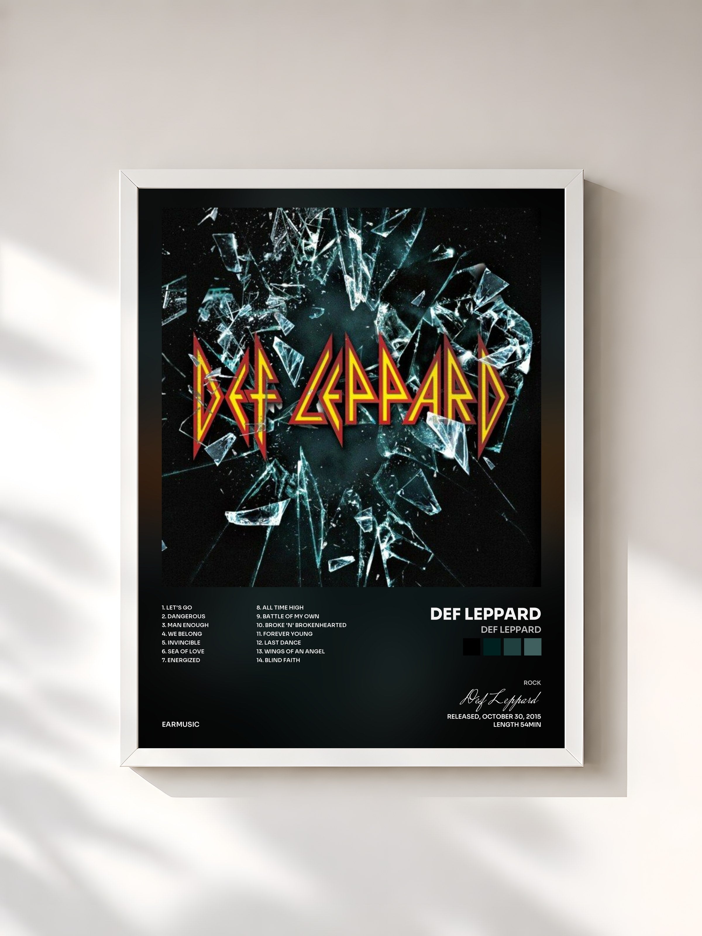 #blanc Tableau de l'album Def Leppard de Def Leppard, cadre blanc, imprimé et encadré en France