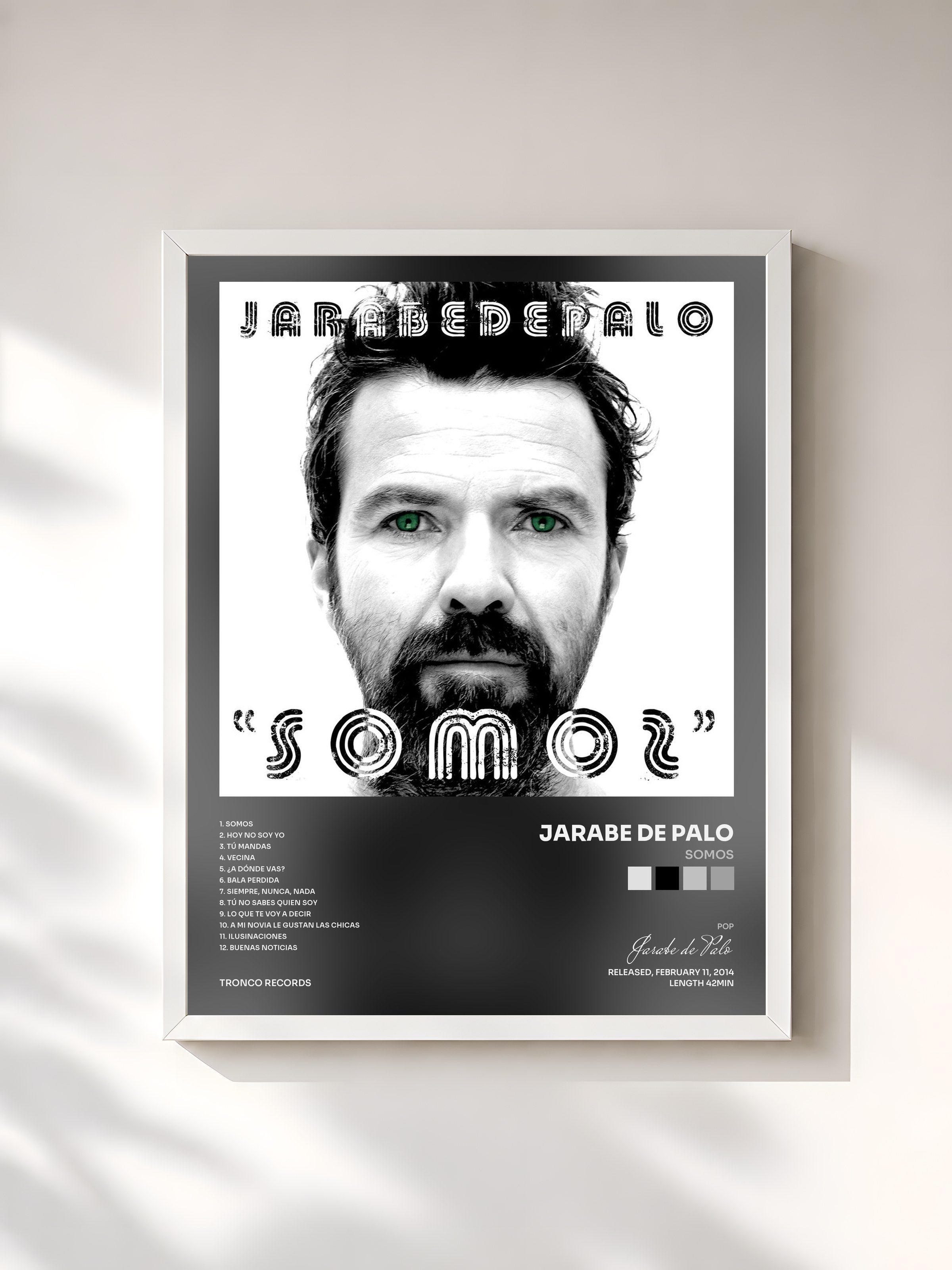 #blanc Tableau de l'album Somos de Jarabe de Palo, cadre blanc, imprimé et encadré en France