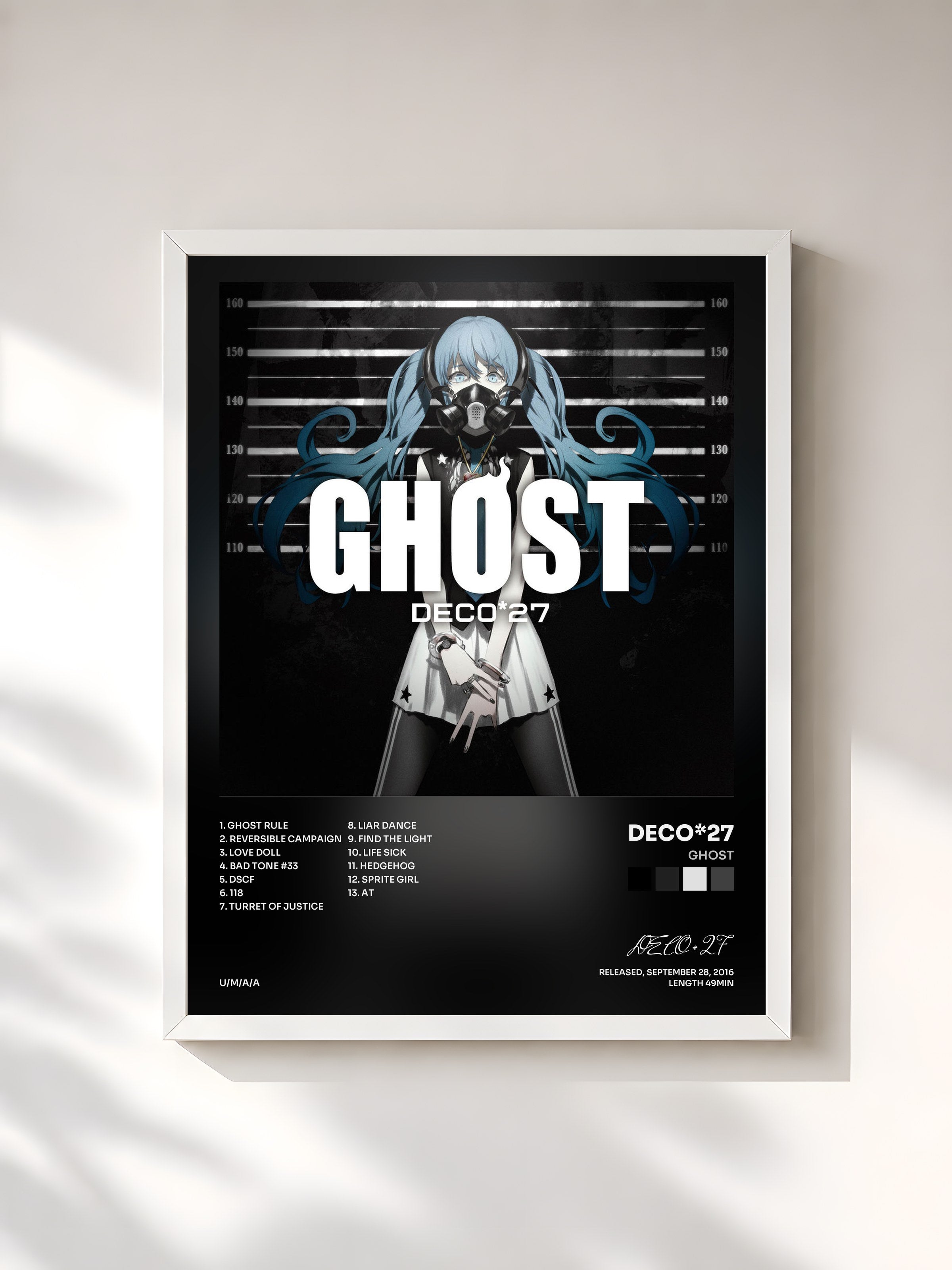 #blanc Tableau de l'album GHOST de DECO*27, cadre blanc, imprimé et encadré en France