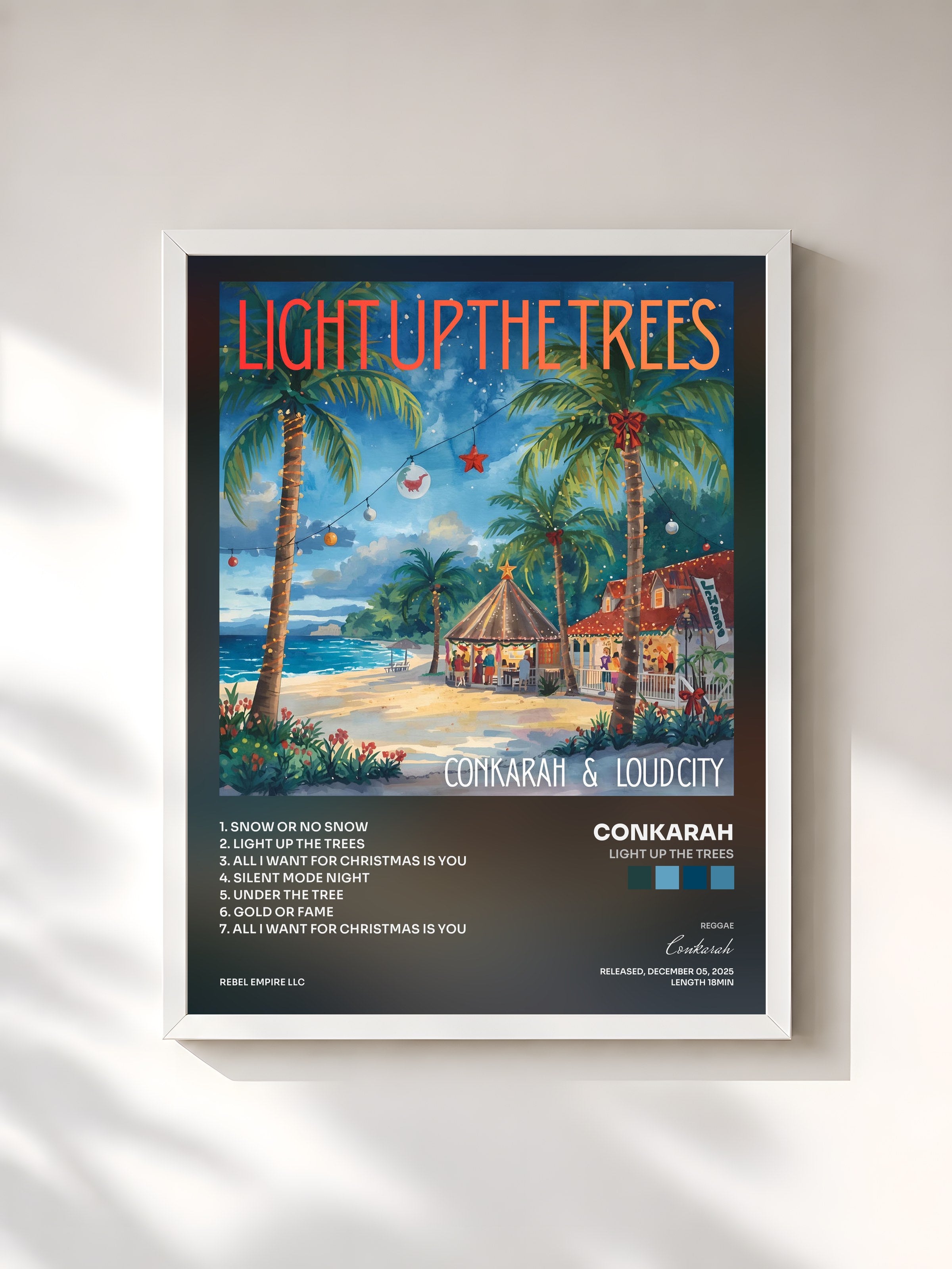 #blanc Tableau de l'album Light up the Trees de Conkarah, cadre blanc, imprimé et encadré en France