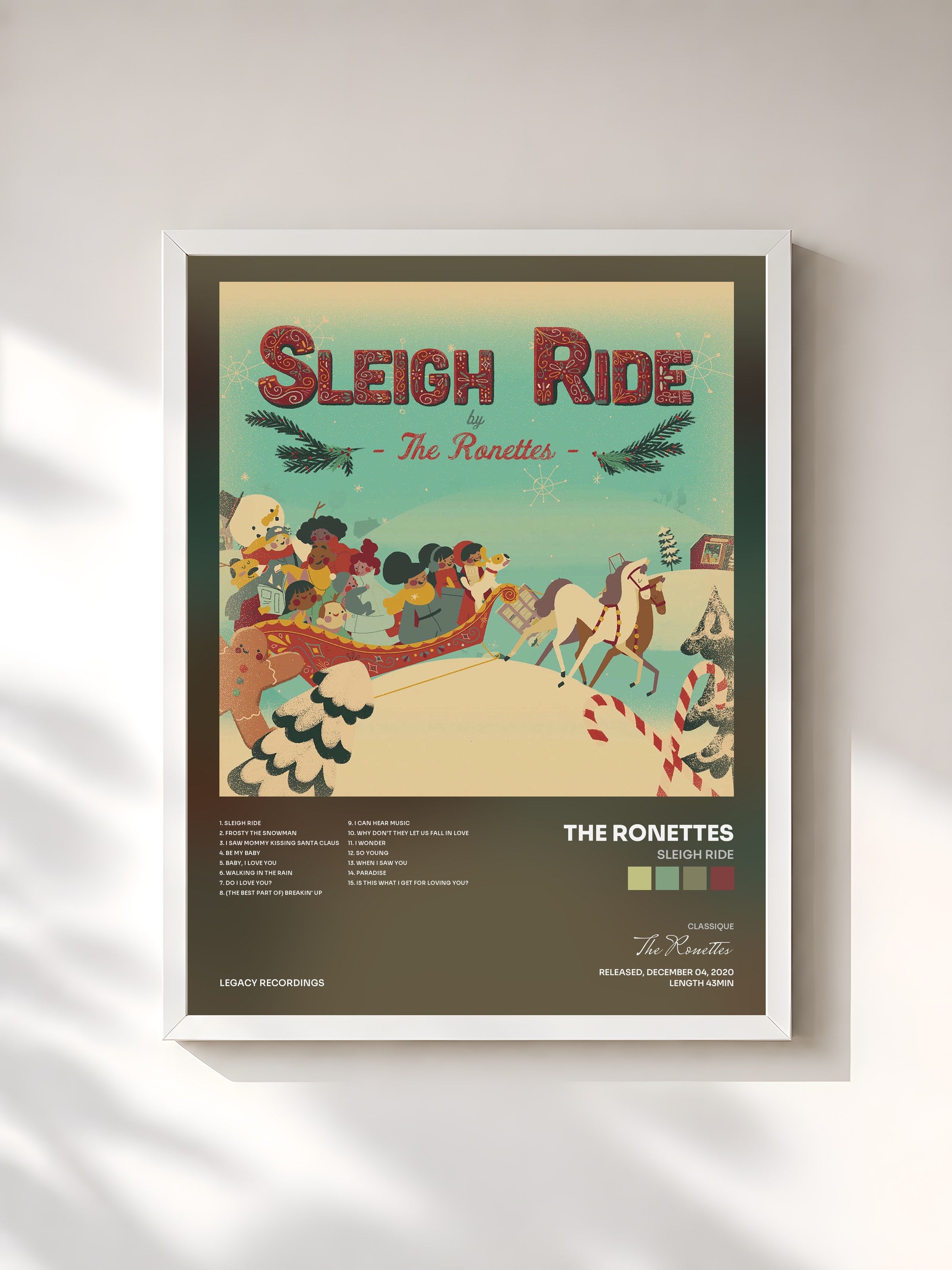 #blanc Tableau de l'album Sleigh Ride de The Ronettes, cadre blanc, imprimé et encadré en France