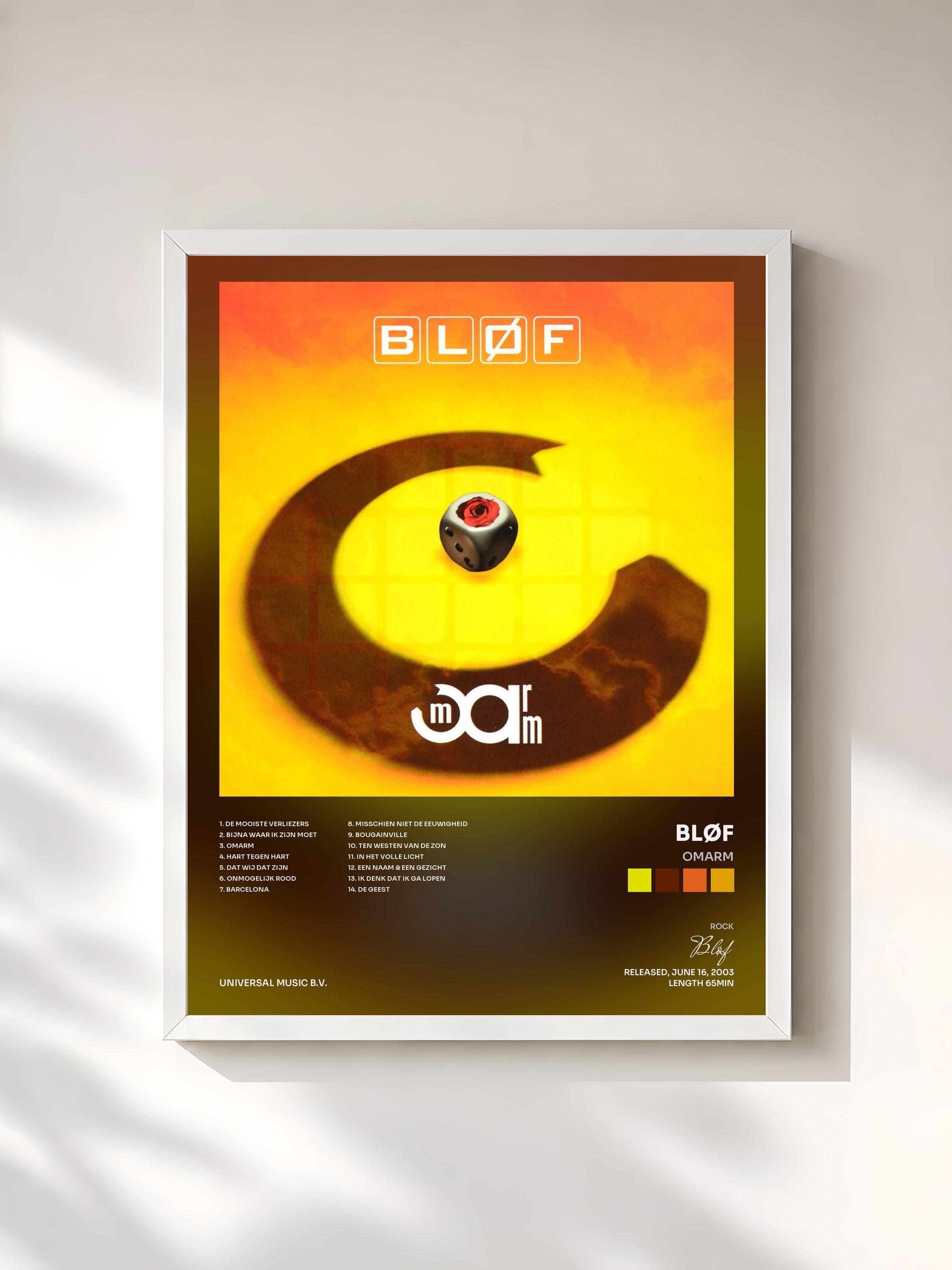 #blanc Tableau de l'album Omarm de Bløf, cadre blanc, imprimé et encadré en France