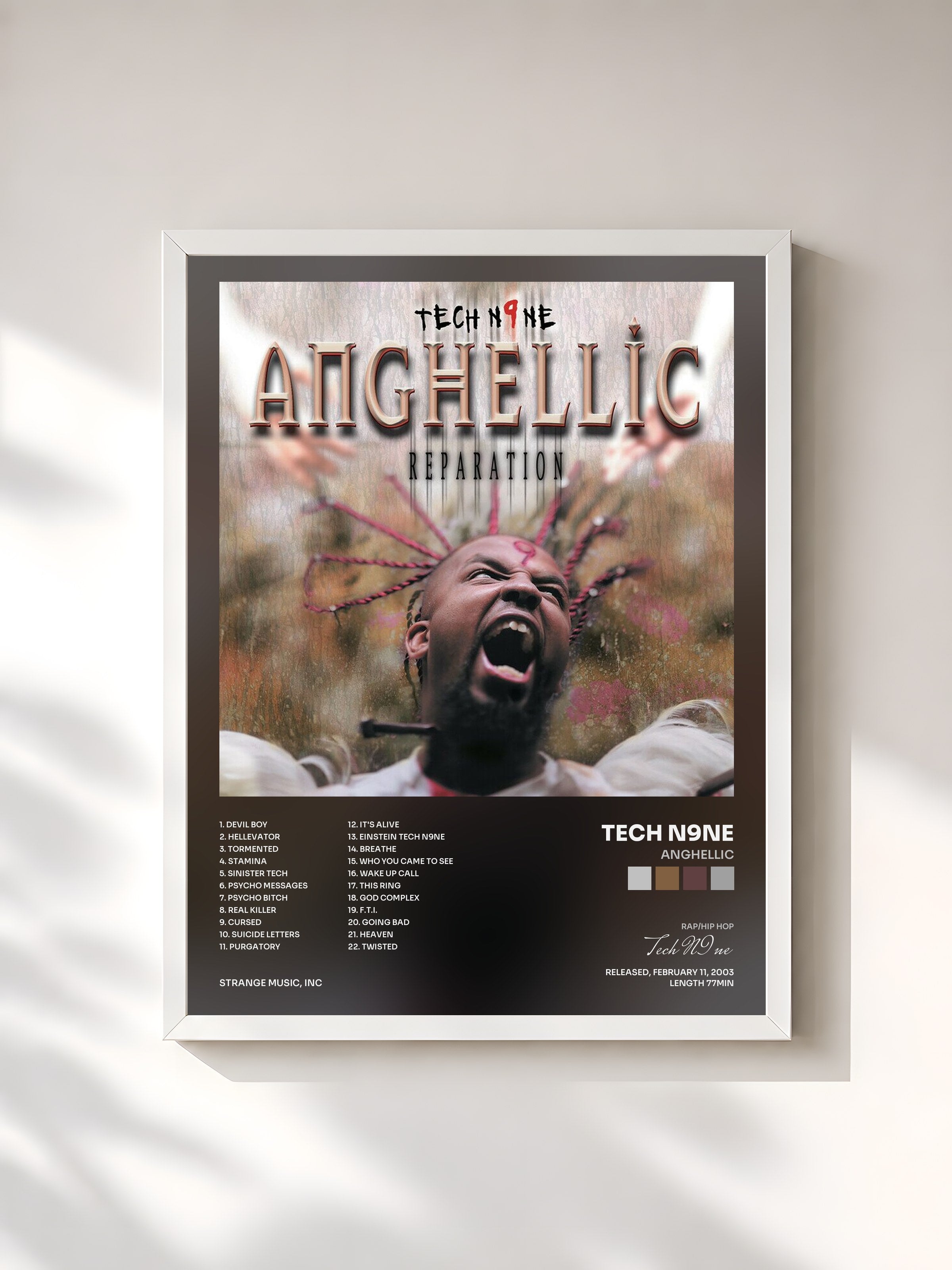 #blanc Tableau de l'album Anghellic de Tech N9ne, cadre blanc, imprimé et encadré en France