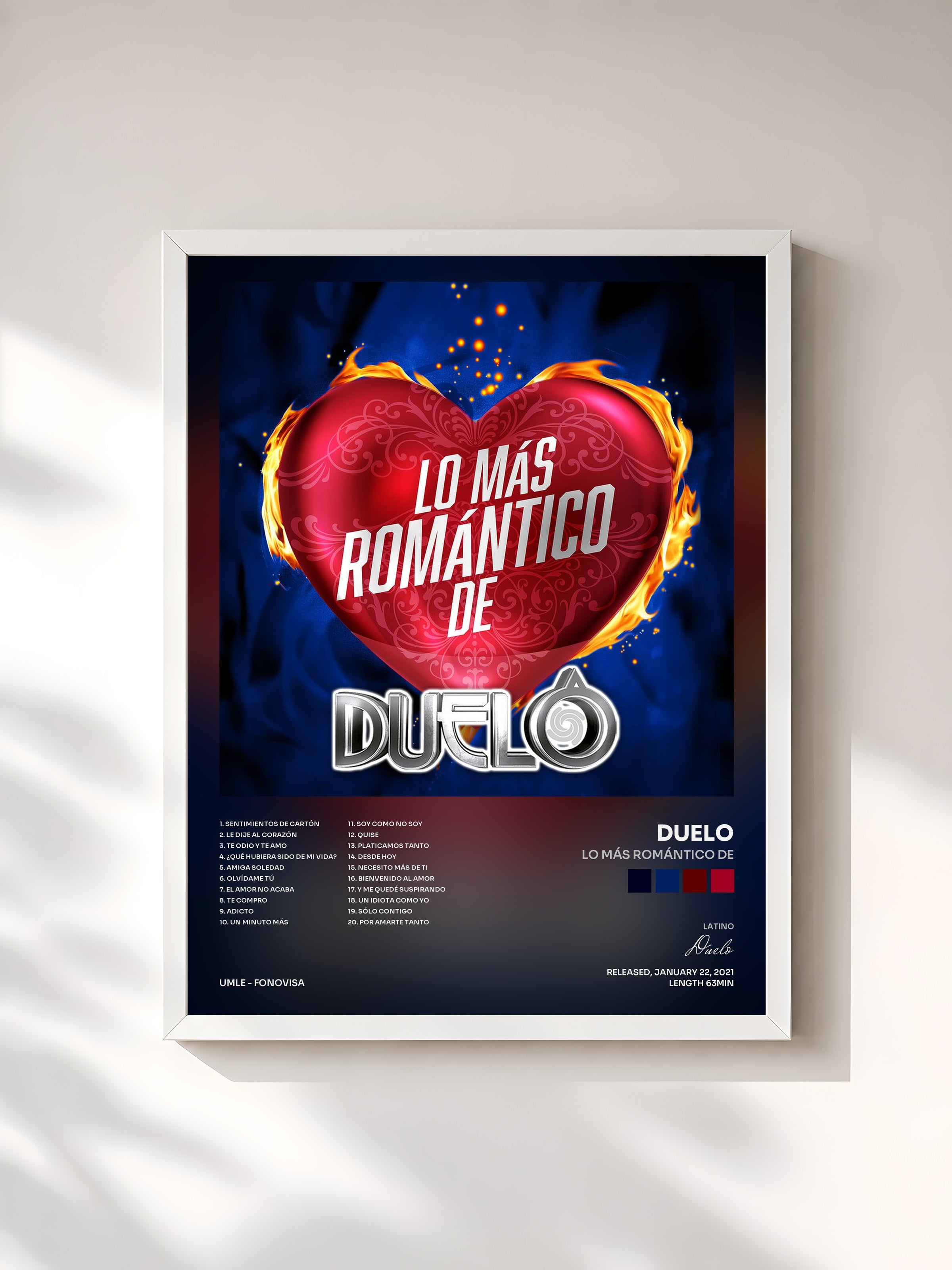 #blanc Tableau de l'album Lo Más Romántico De de Duelo, cadre blanc, imprimé et encadré en France