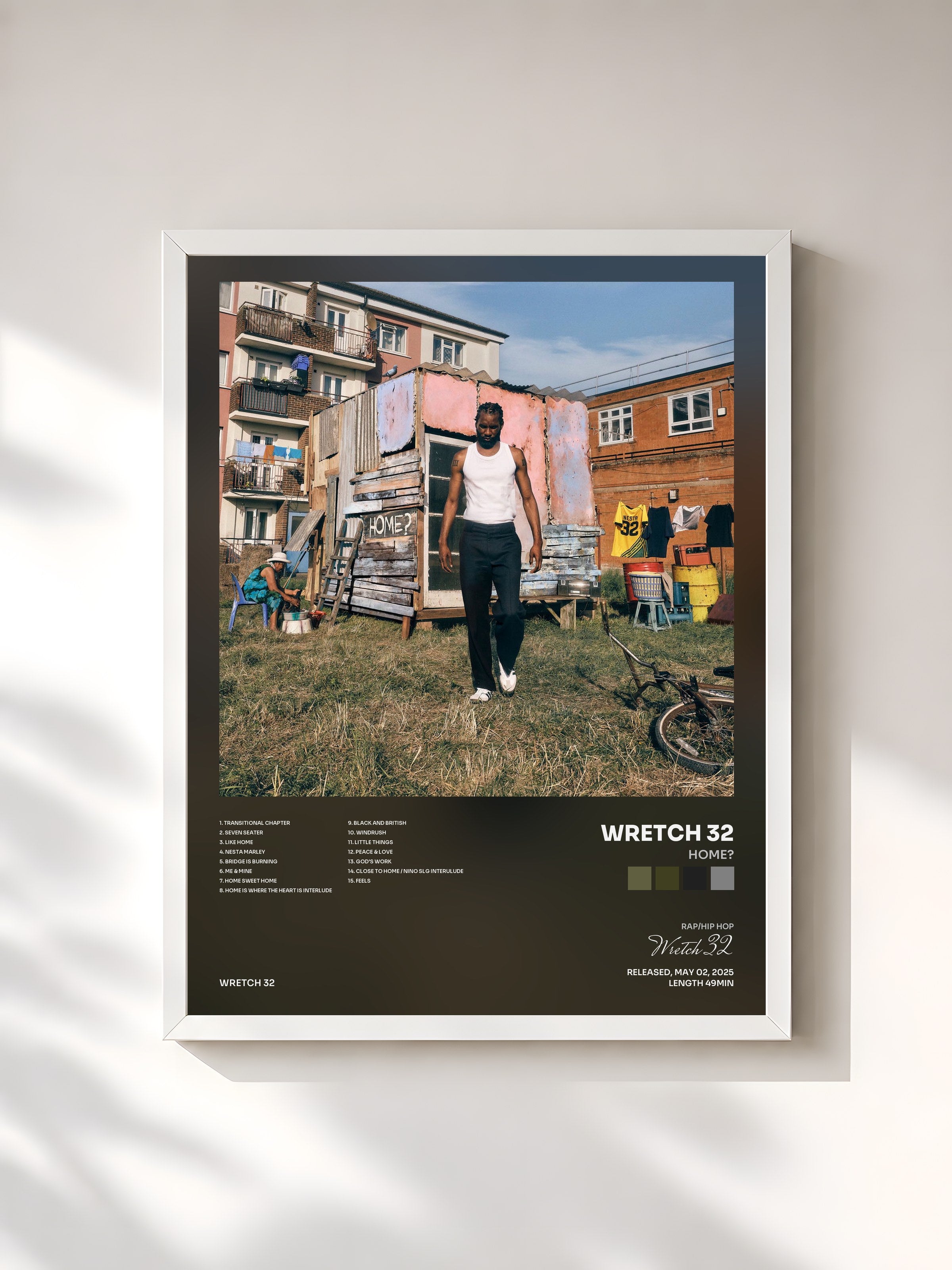 #blanc Tableau de l'album HOME? de Wretch 32, cadre blanc, imprimé et encadré en France