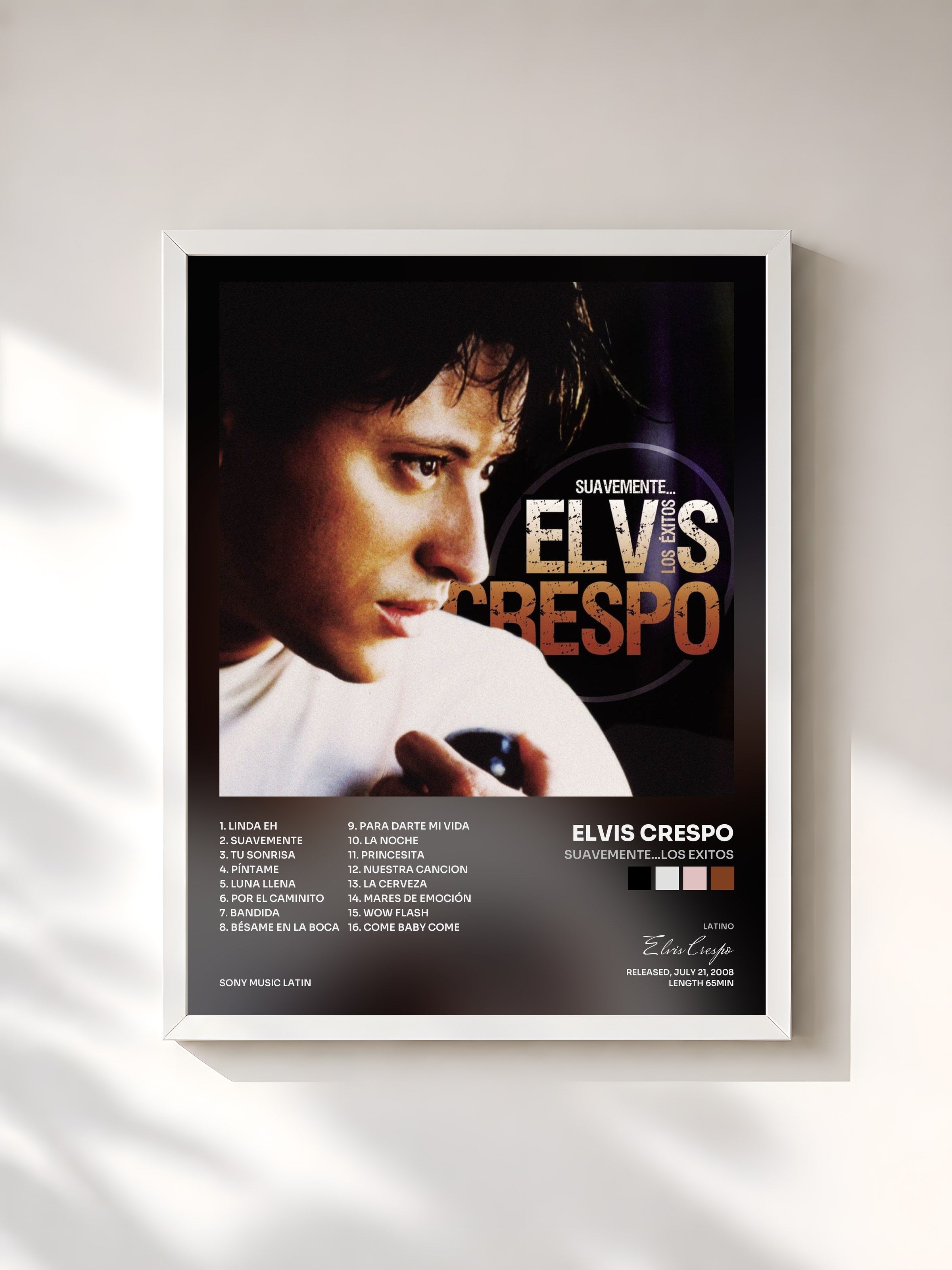 #blanc Tableau de l'album Suavemente...Los Exitos de Elvis Crespo, cadre blanc, imprimé et encadré en France