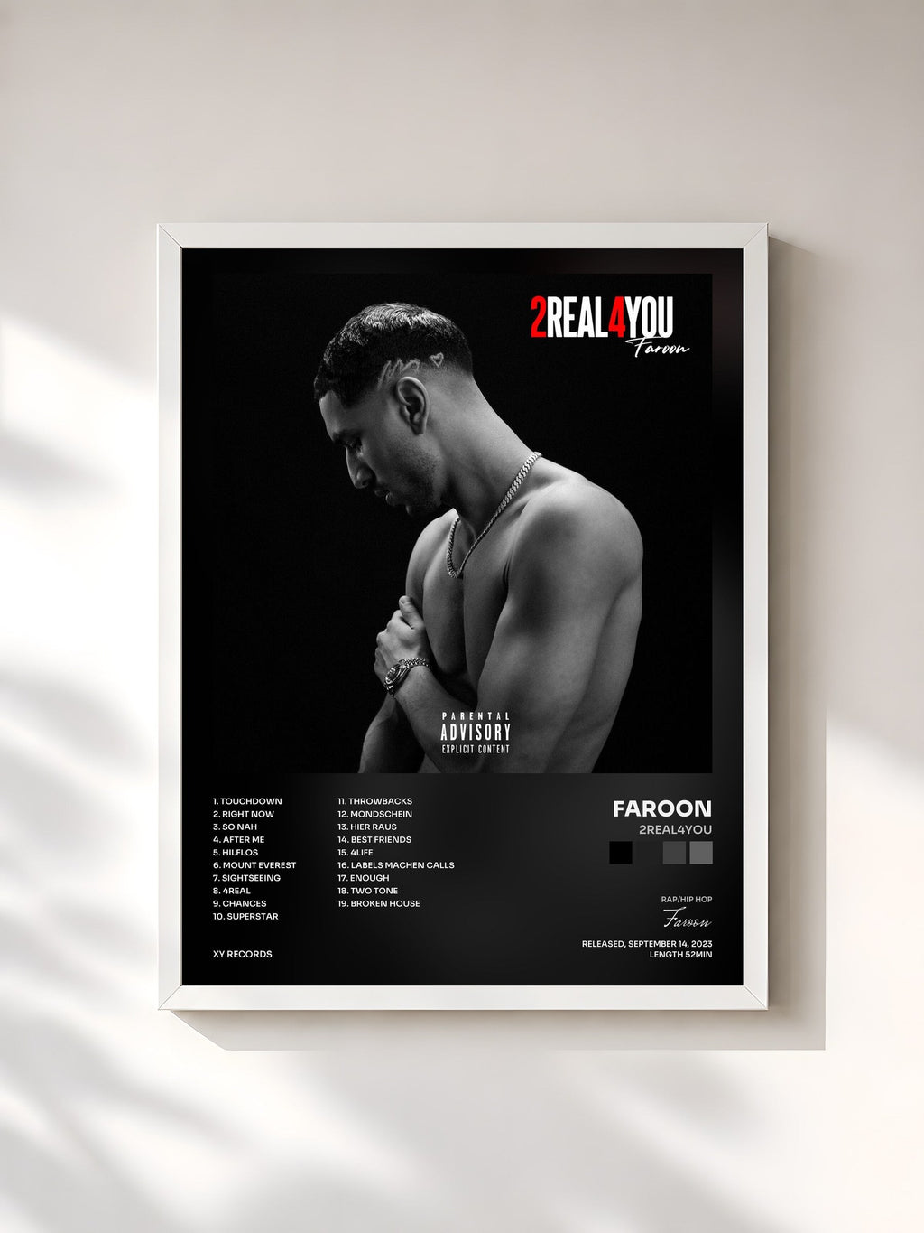 #blanc Tableau de l'album 2Real4You de Faroon, cadre blanc, imprimé et encadré en France