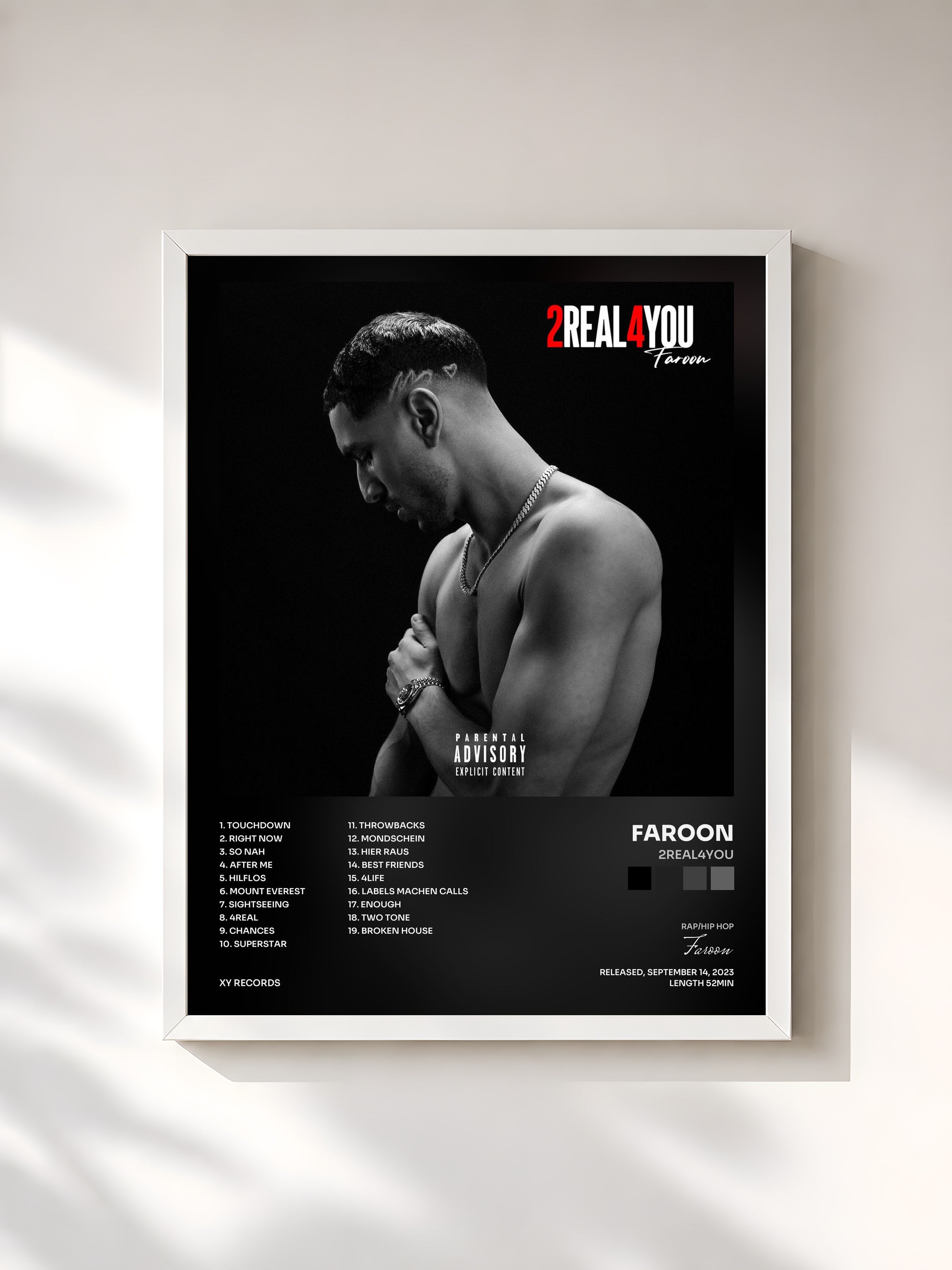 #blanc Tableau de l'album 2Real4You de Faroon, cadre blanc, imprimé et encadré en France