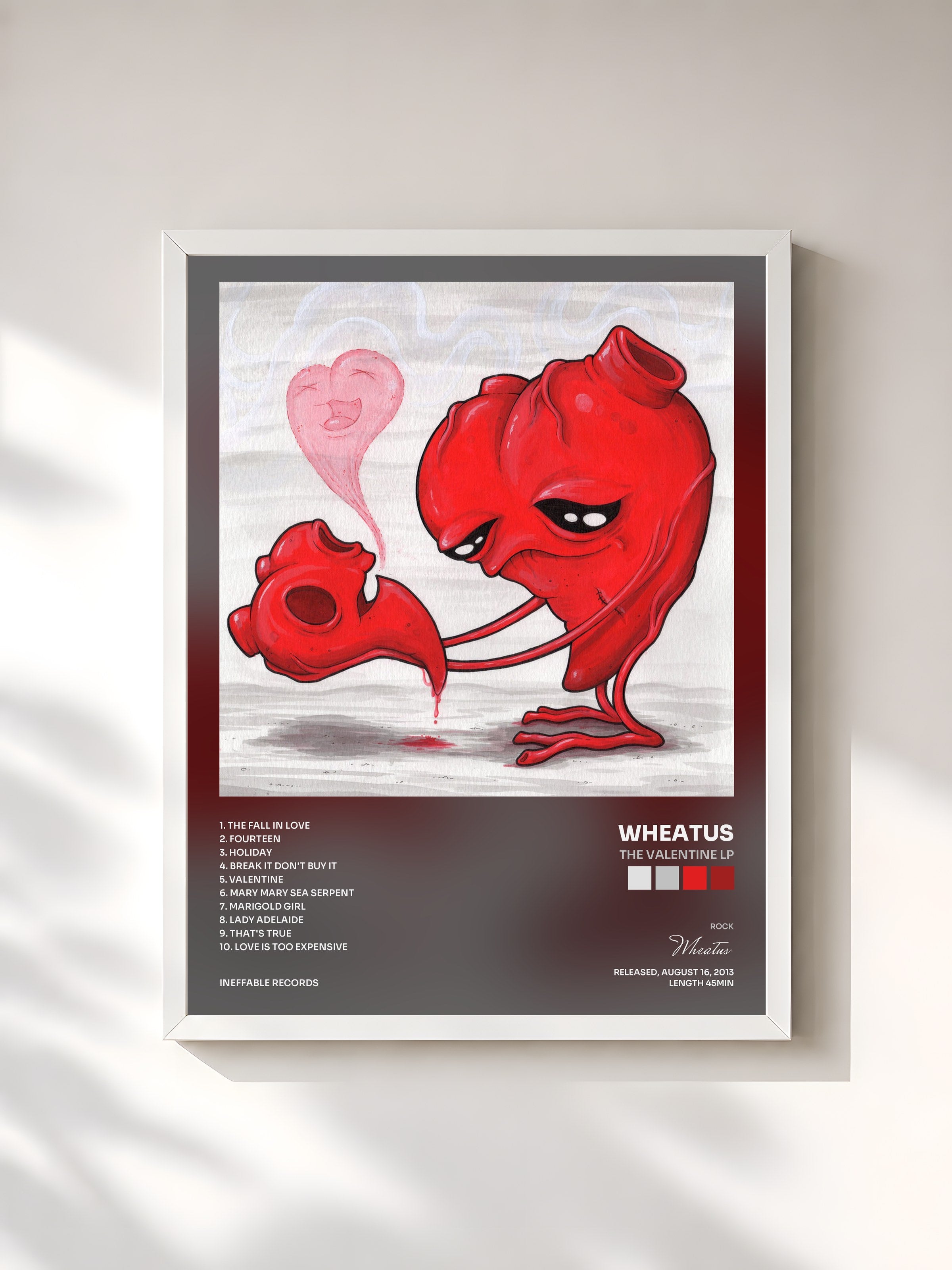 #blanc Tableau de l'album The Valentine Lp de Wheatus, cadre blanc, imprimé et encadré en France